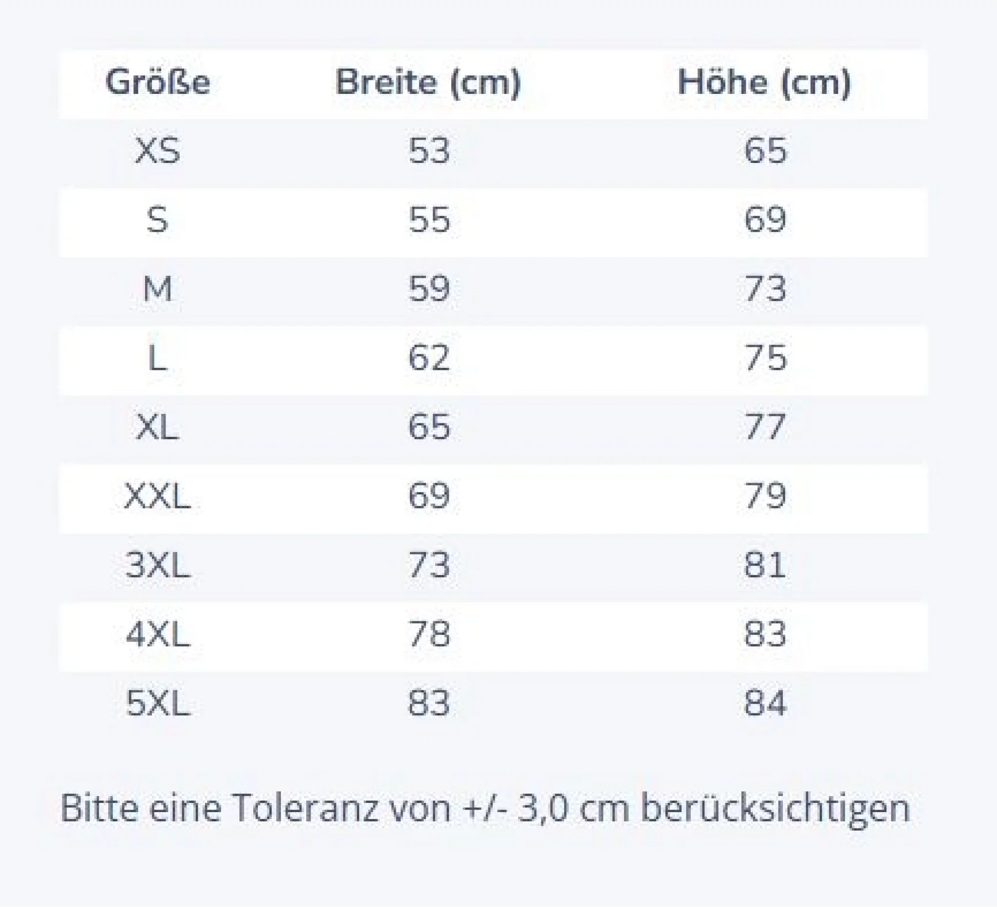 Größentabelle Premium Hoodie