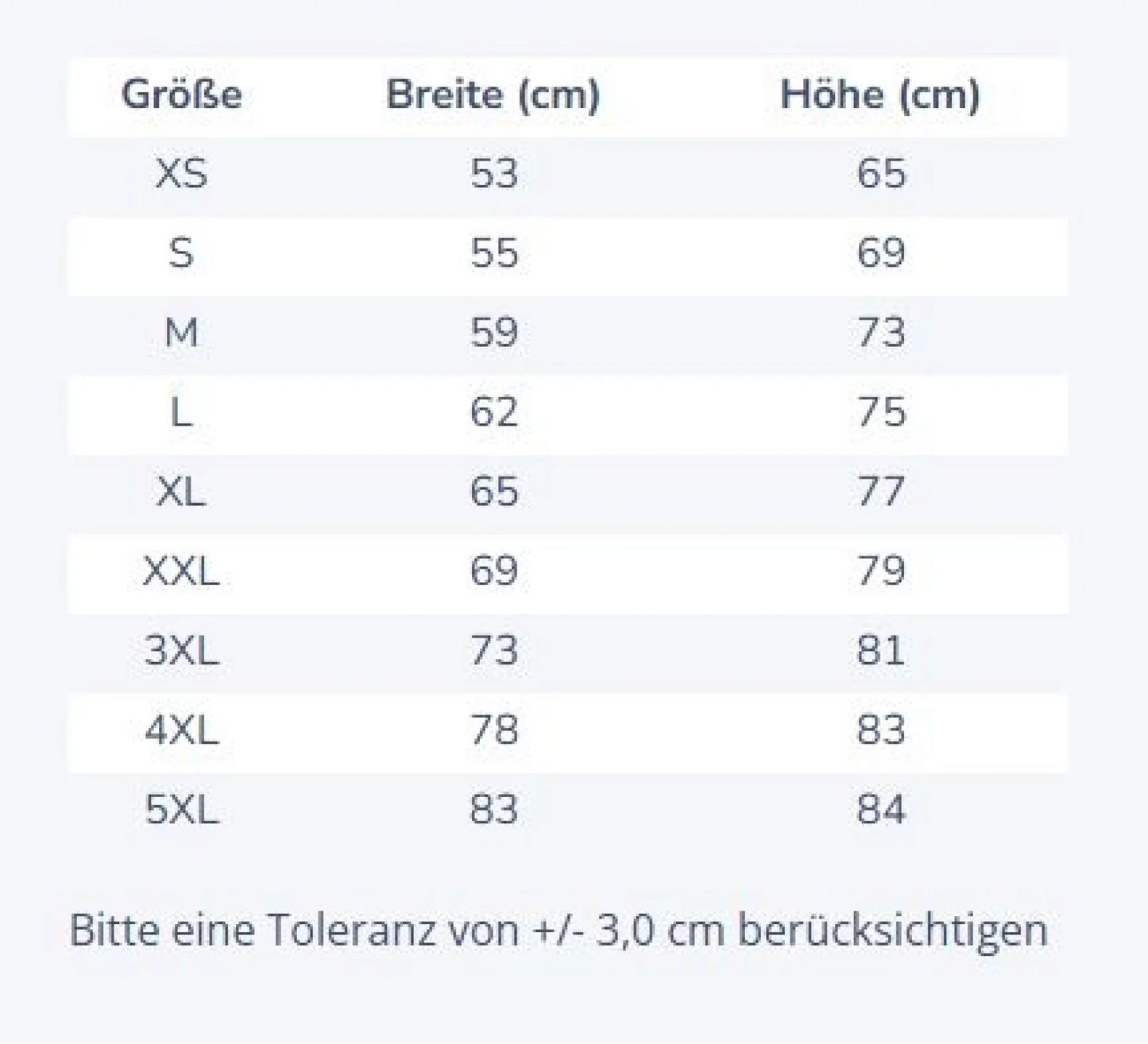 Größentabelle Premium Hoodie
