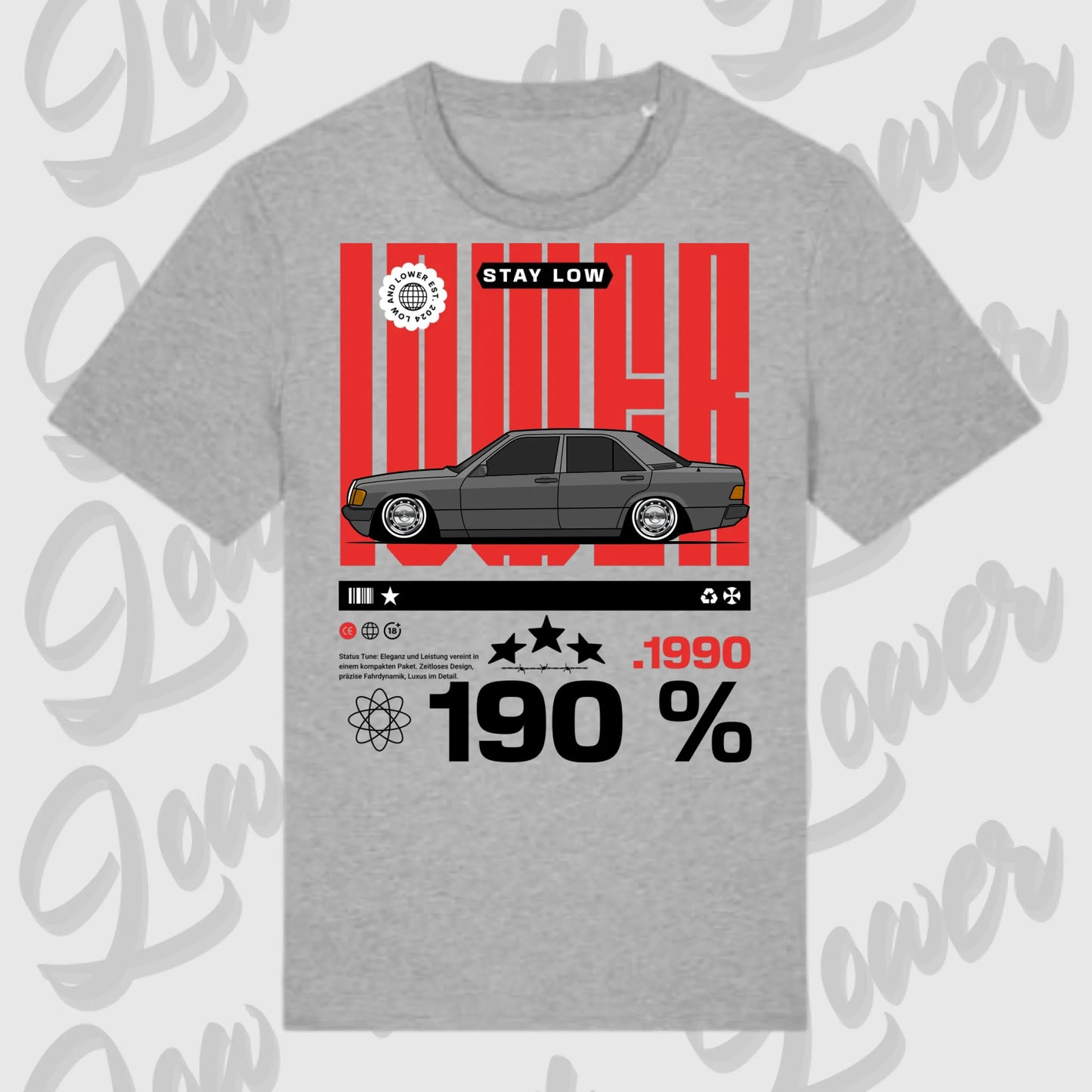 T-Shirt Tuning Cars, Personalisiert grau, VW, BMW, Audi, Mercedes, Autos