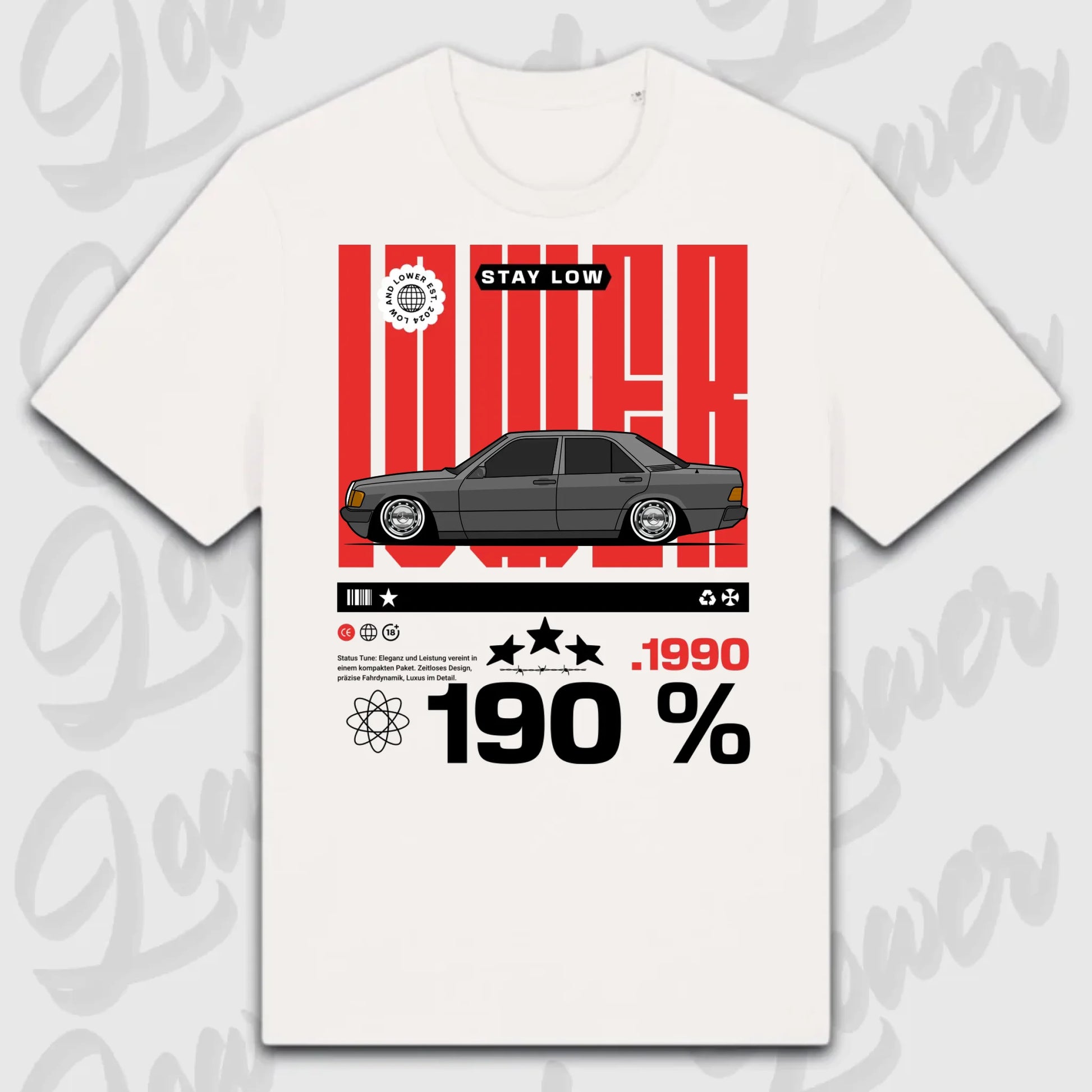 T-Shirt Tuning Cars, Personalisiert Weiß, VW, BMW, Audi, Mercedes, Autos
