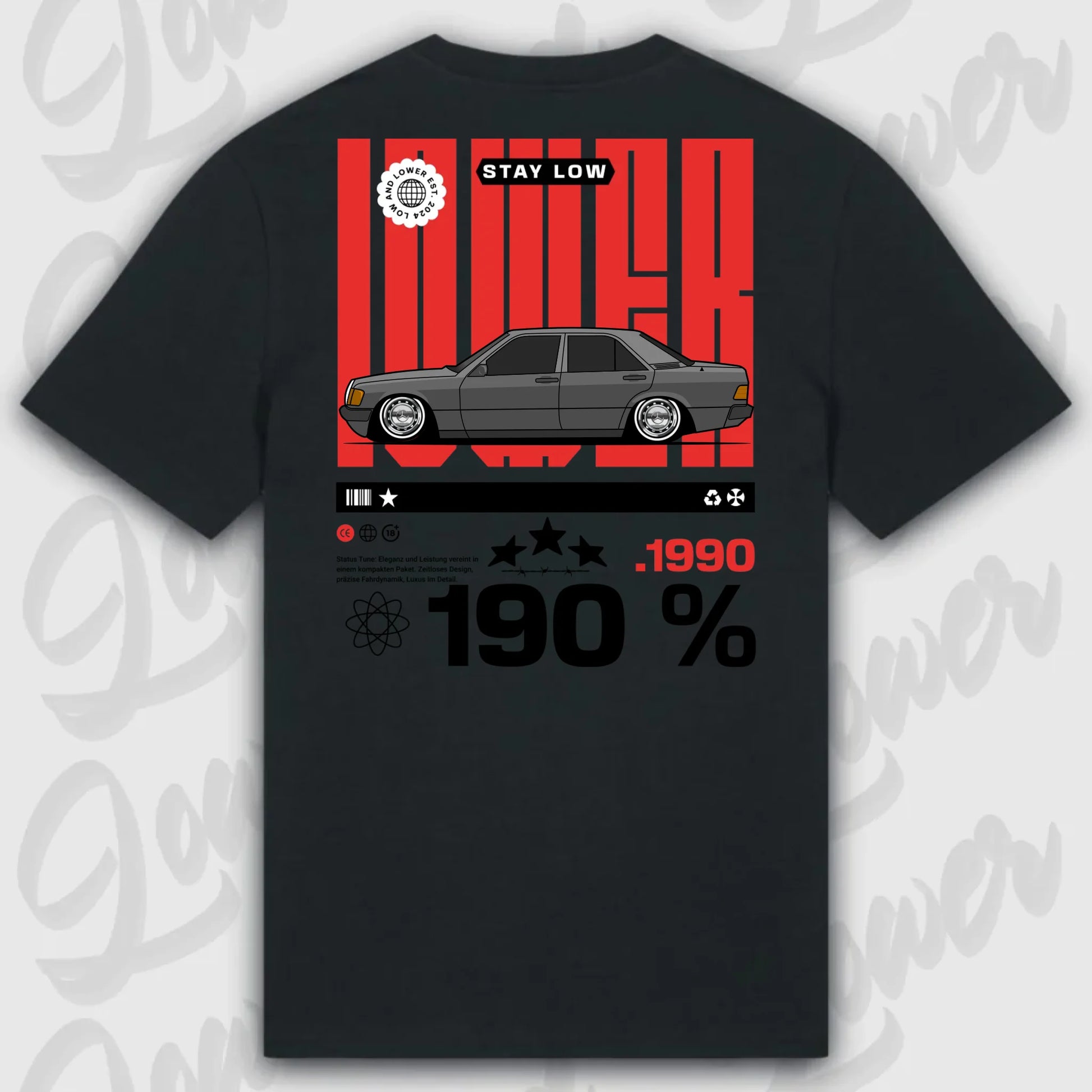 T-Shirt Tuning Cars, Personalisiert Schwarz Rückseite, VW, BMW, Audi, Mercedes, Autos
