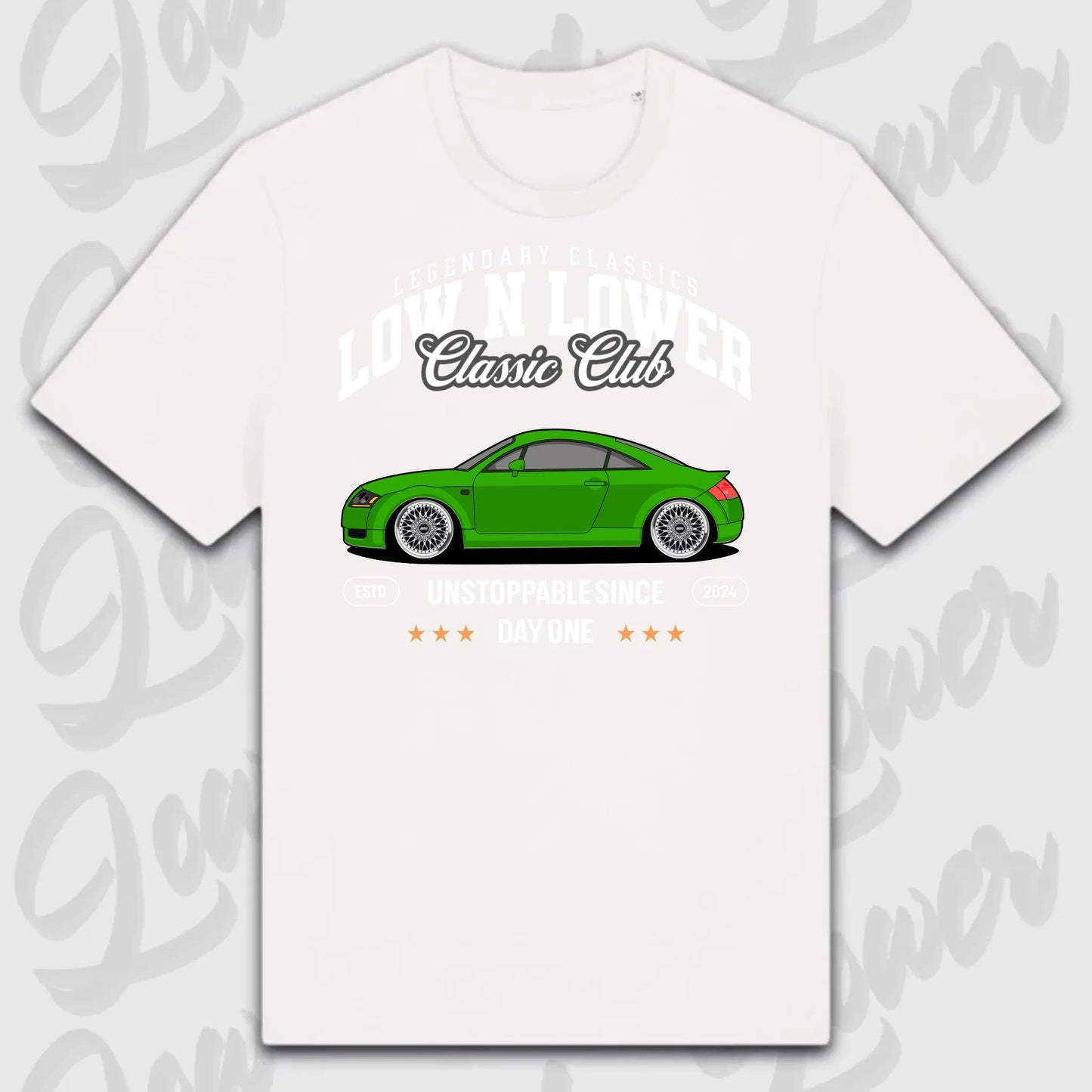 T-Shirt Tuning Cars, Personalisiert Weiß, VW, BMW, Audi, Mercedes, Autos