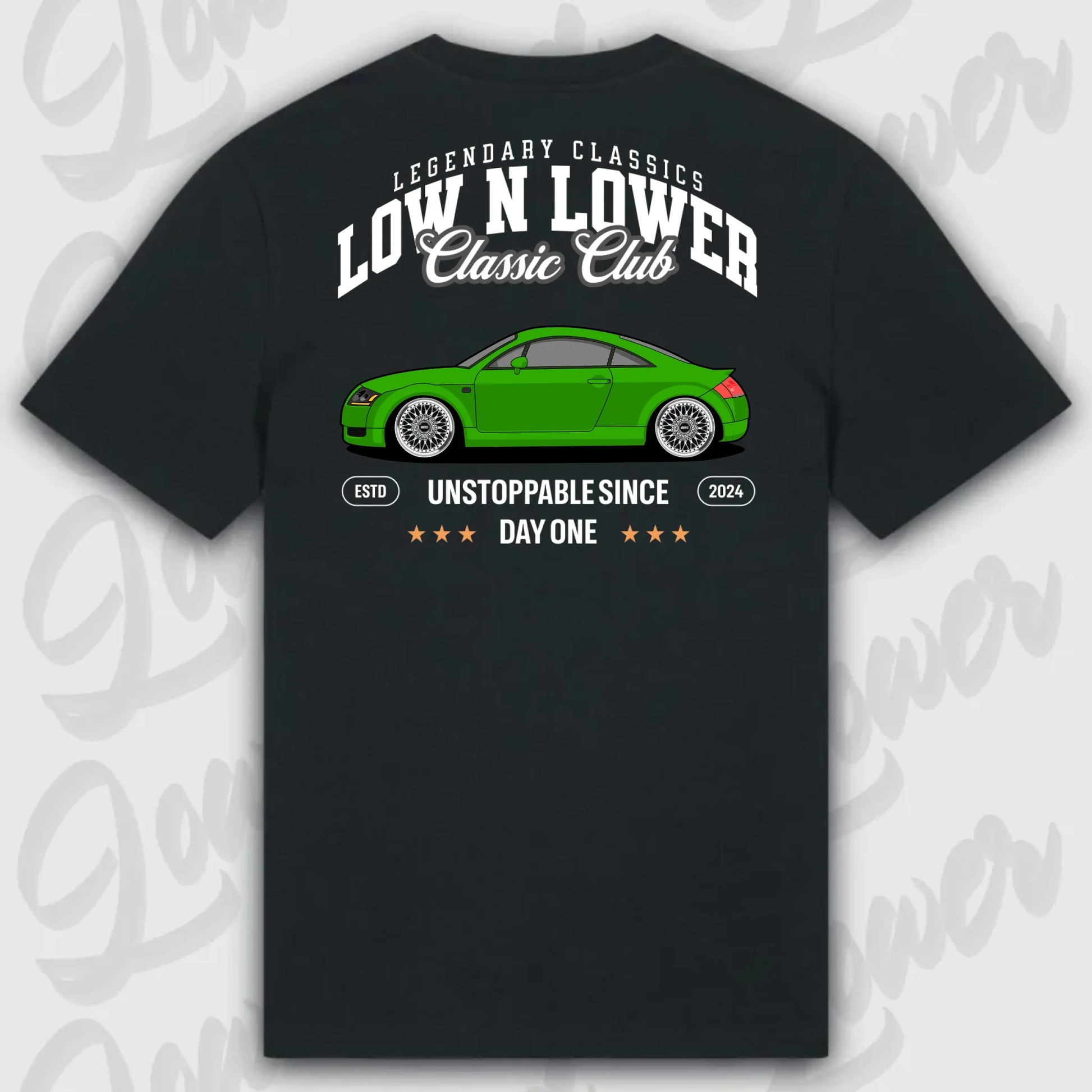 T-Shirt Tuning Cars, Personalisiert Schwarz Rückseite, VW, BMW, Audi, Mercedes, Autos