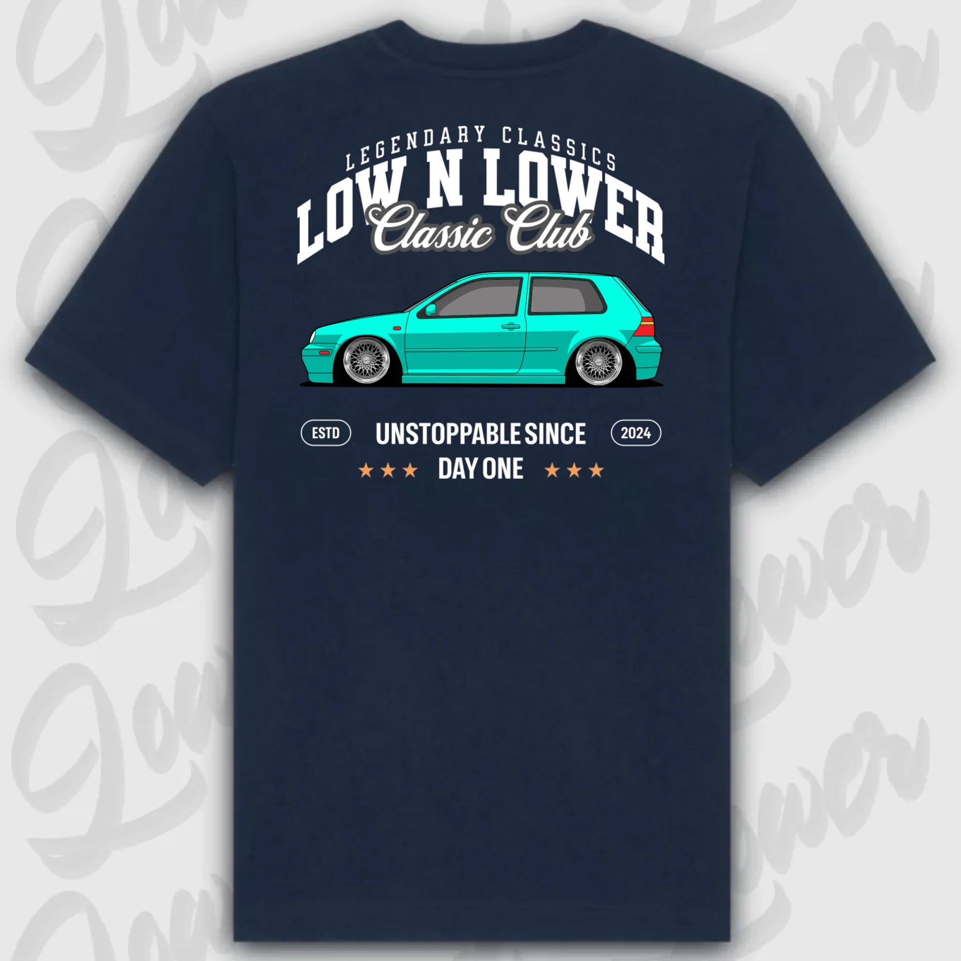 T-Shirt Tuning Cars, Personalisiert Blau Rückseite, VW, B