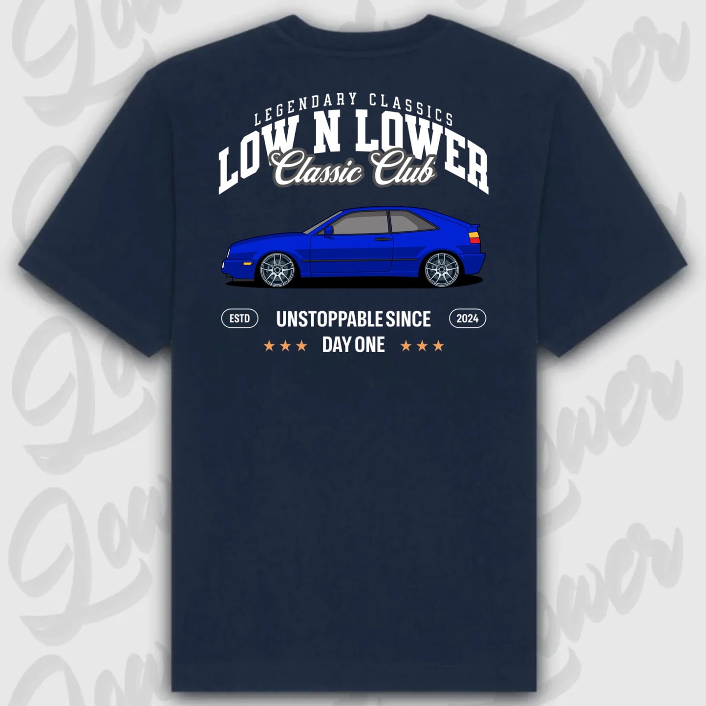 T-Shirt Tuning Cars, Personalisiert Blau Rückseite, VW, B