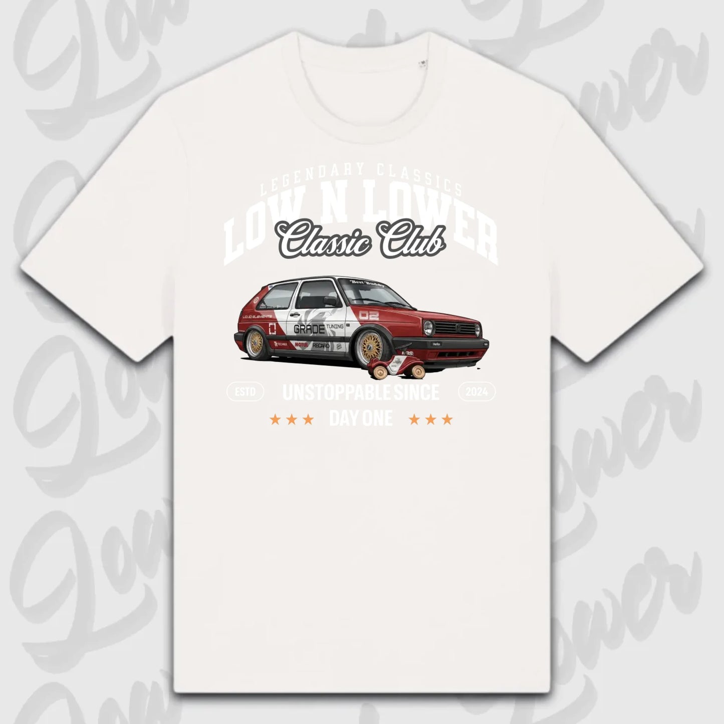 T-Shirt Tuning Cars, Personalisiert Weiß, VW, BMW, Audi, Mercedes, Autos
