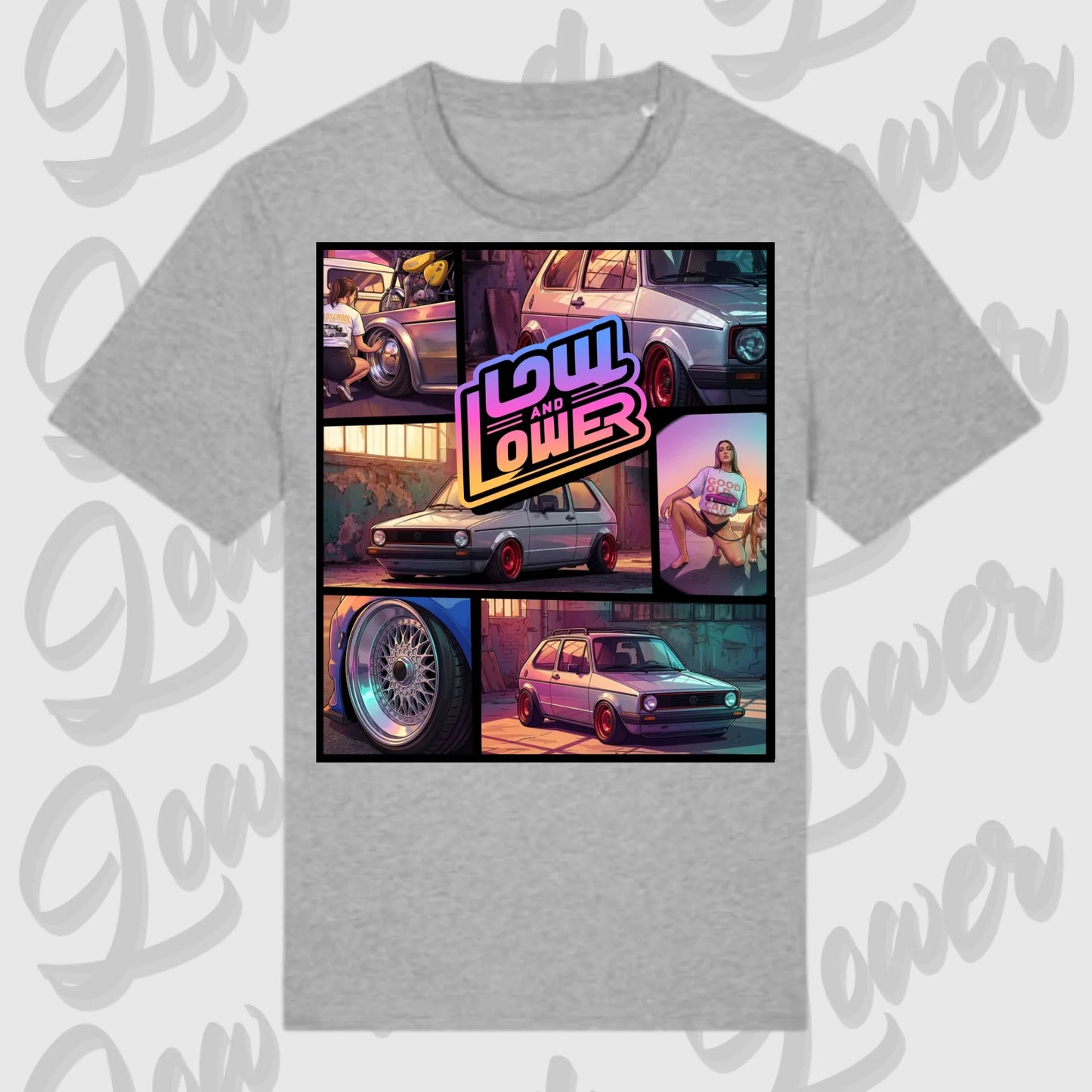 T-Shirt Tuning Cars, Personalisiert grau, VW, BMW, Audi, Mercedes, Autos