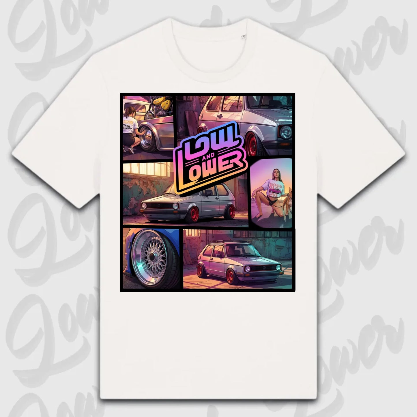 T-Shirt Tuning Cars, Personalisiert Weiß, VW, BMW, Audi, Mercedes, Autos