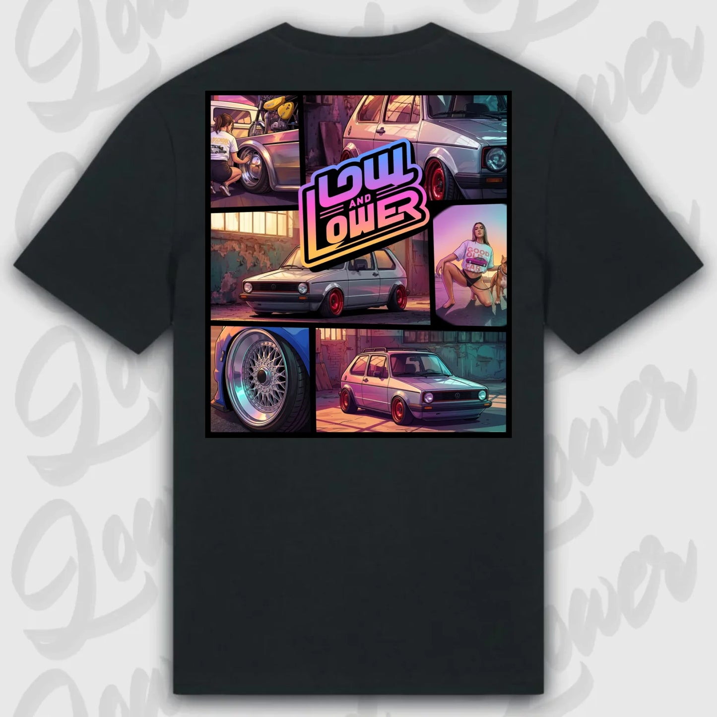 T-Shirt Tuning Cars, Personalisiert Schwarz Rückseite, VW, BMW, Audi, Mercedes, Autos
