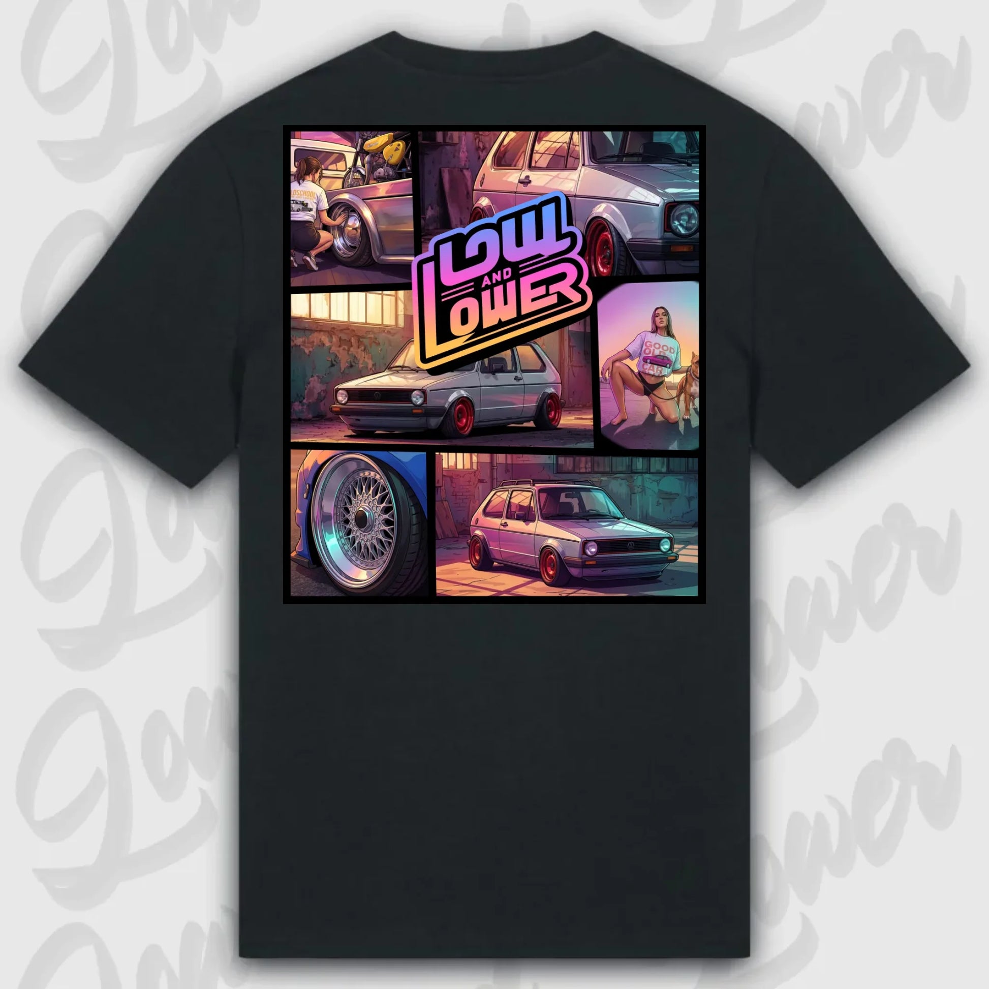 T-Shirt Tuning Cars, Personalisiert Schwarz Rückseite, VW, BMW, Audi, Mercedes, Autos