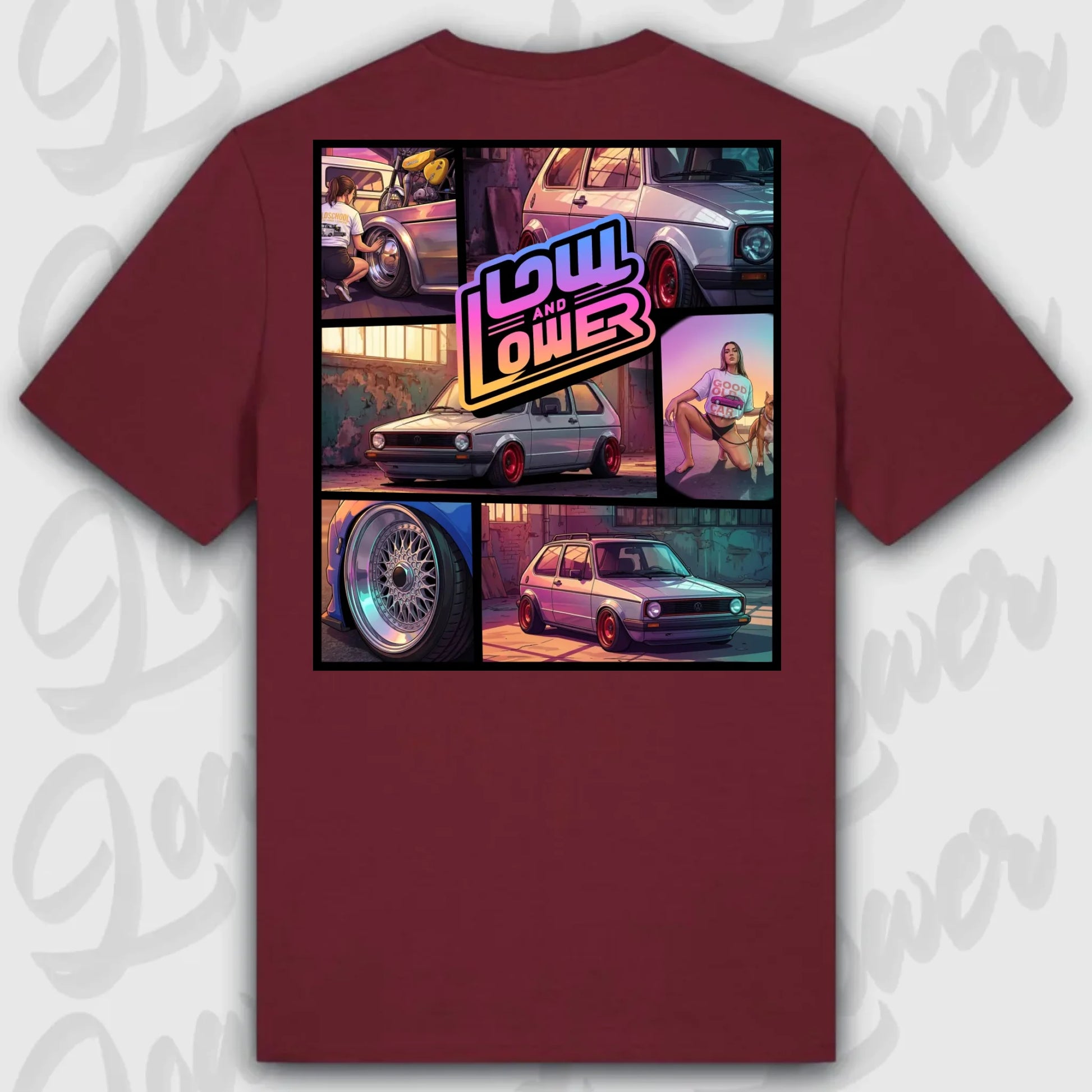 T-Shirt Tuning Cars, Personalisiert Rot Rückseite, VW, B