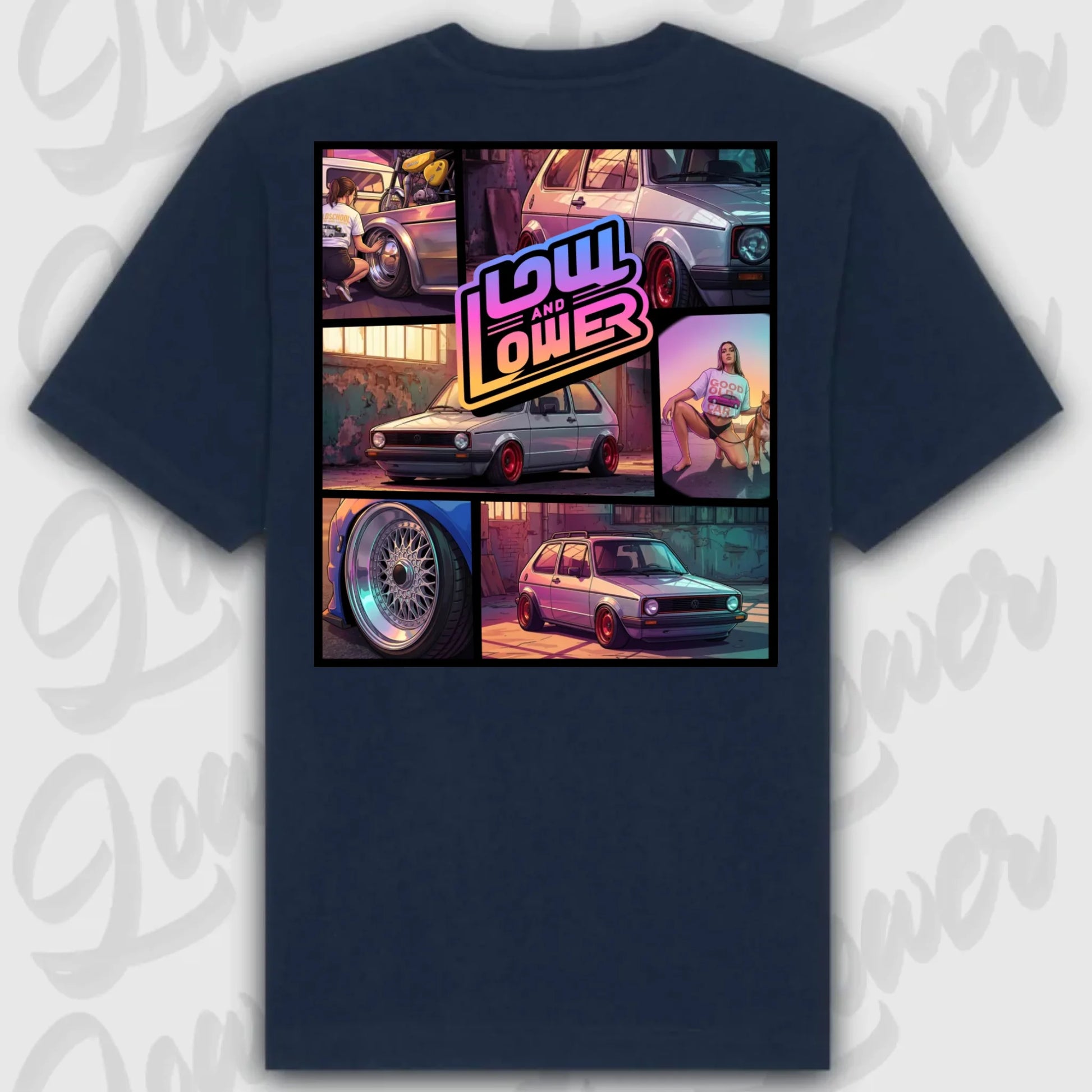 T-Shirt Tuning Cars, Personalisiert Blau Rückseite, VW, B