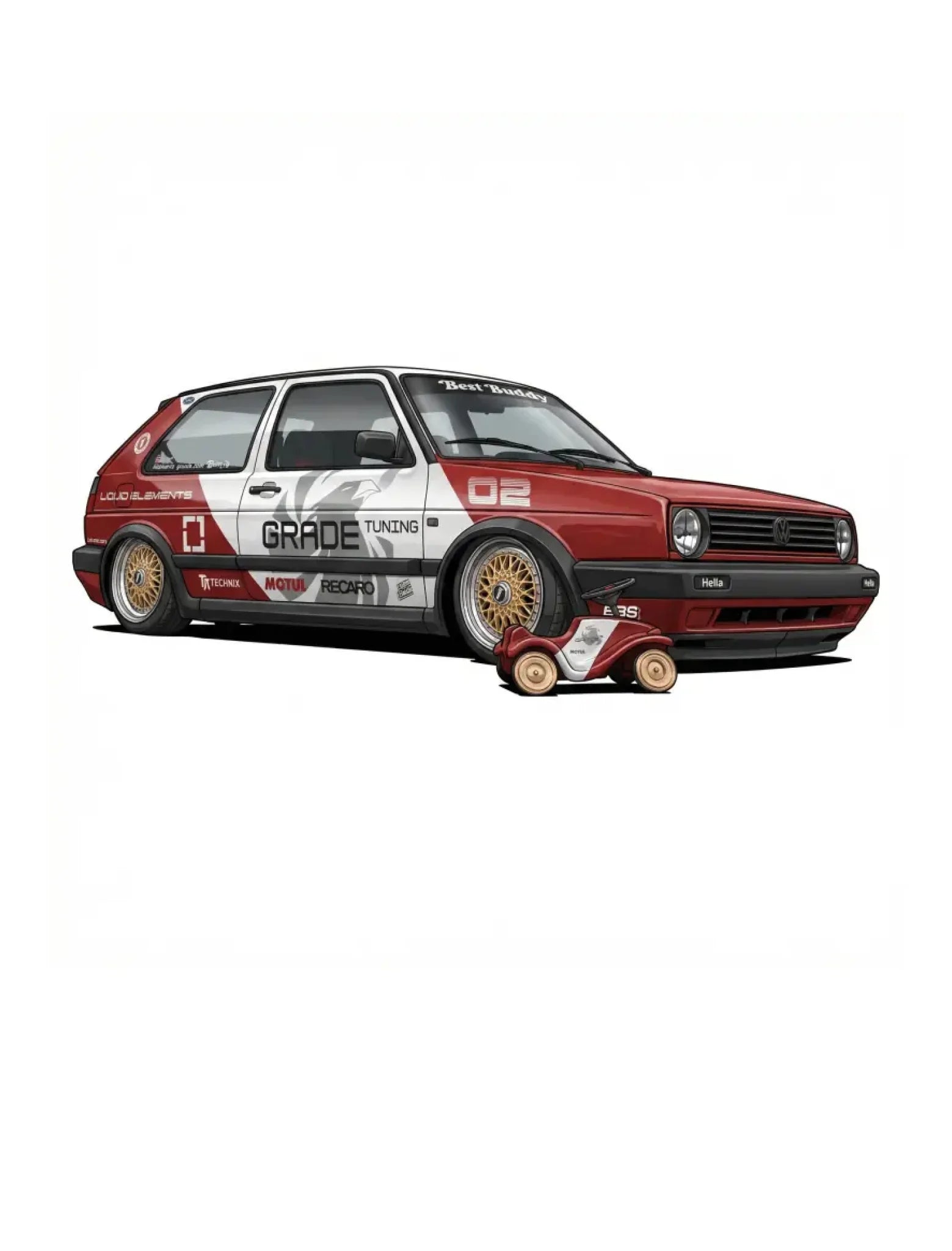 Oversized T-Shirt Artwork dein Fahrzeug Frontansicht mit Automotiv