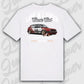 Weißes Standard T-Shirt Artwork dein Fahrzeug mit Rückendruck