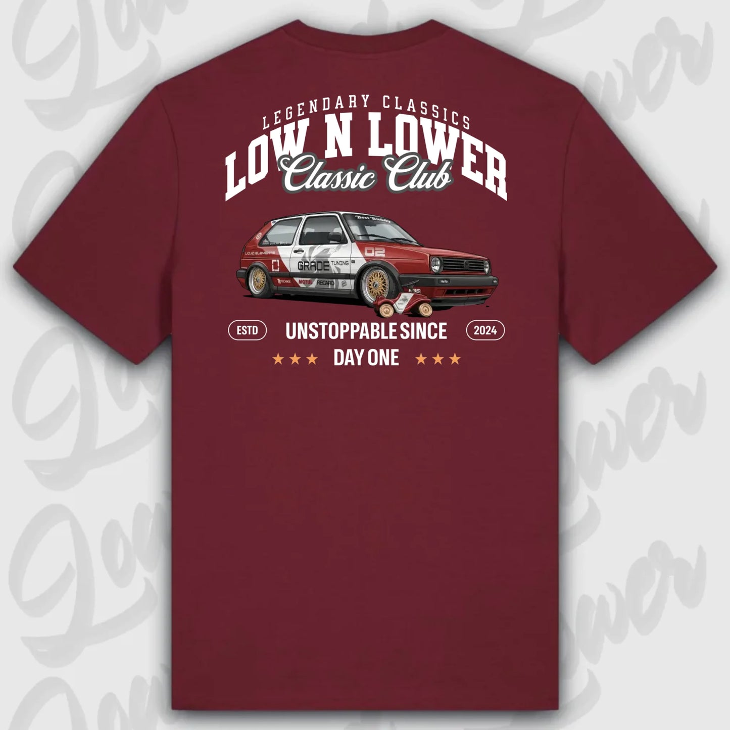 Rotes Standard T-Shirt Artwork dein Fahrzeug mit Rückendruck