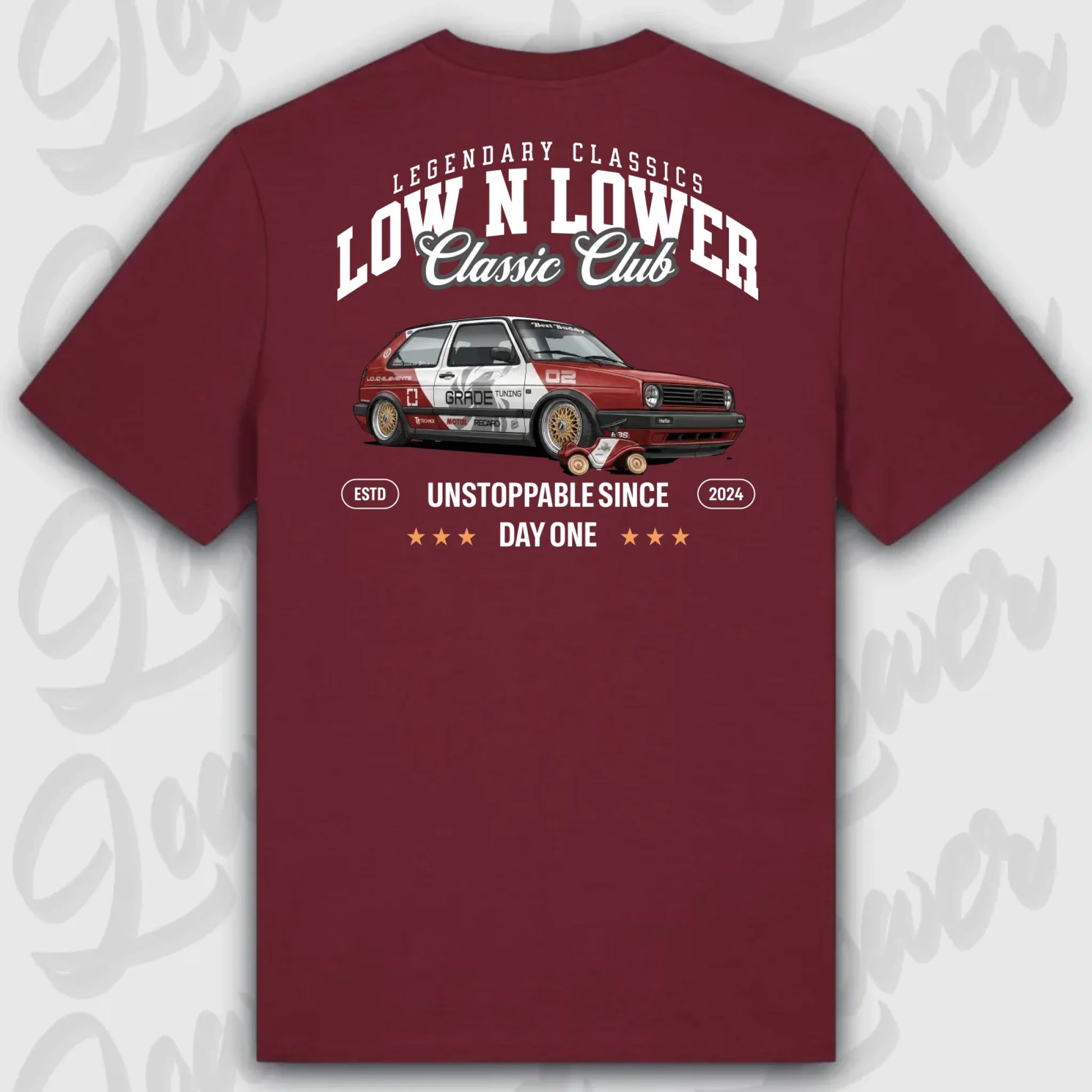Rotes Standard T-Shirt Artwork dein Fahrzeug mit Rückendruck