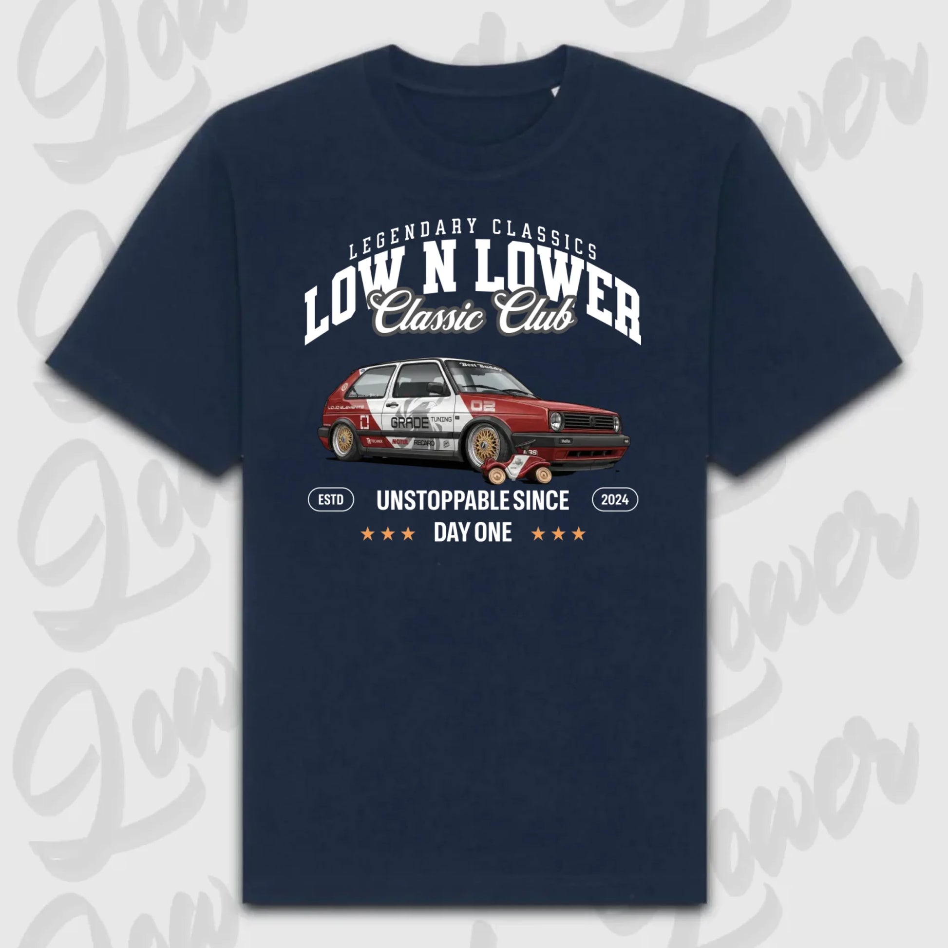 Blaues Oversized T-Shirt Artwork dein Fahrzeug mit personalisiertem Auto-Motiv