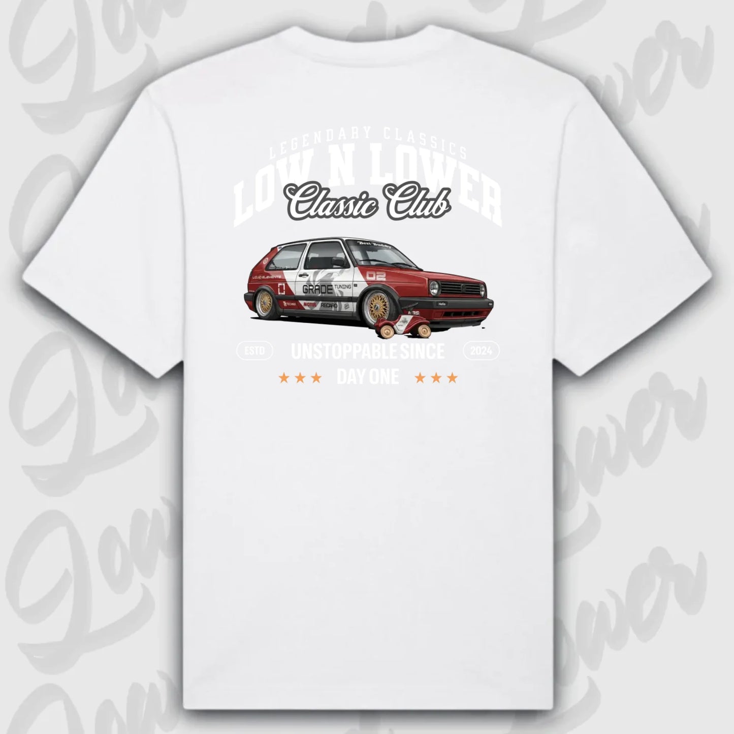 Weißes Oversized T-Shirt Artwork dein Fahrzeug mit Rückendruck