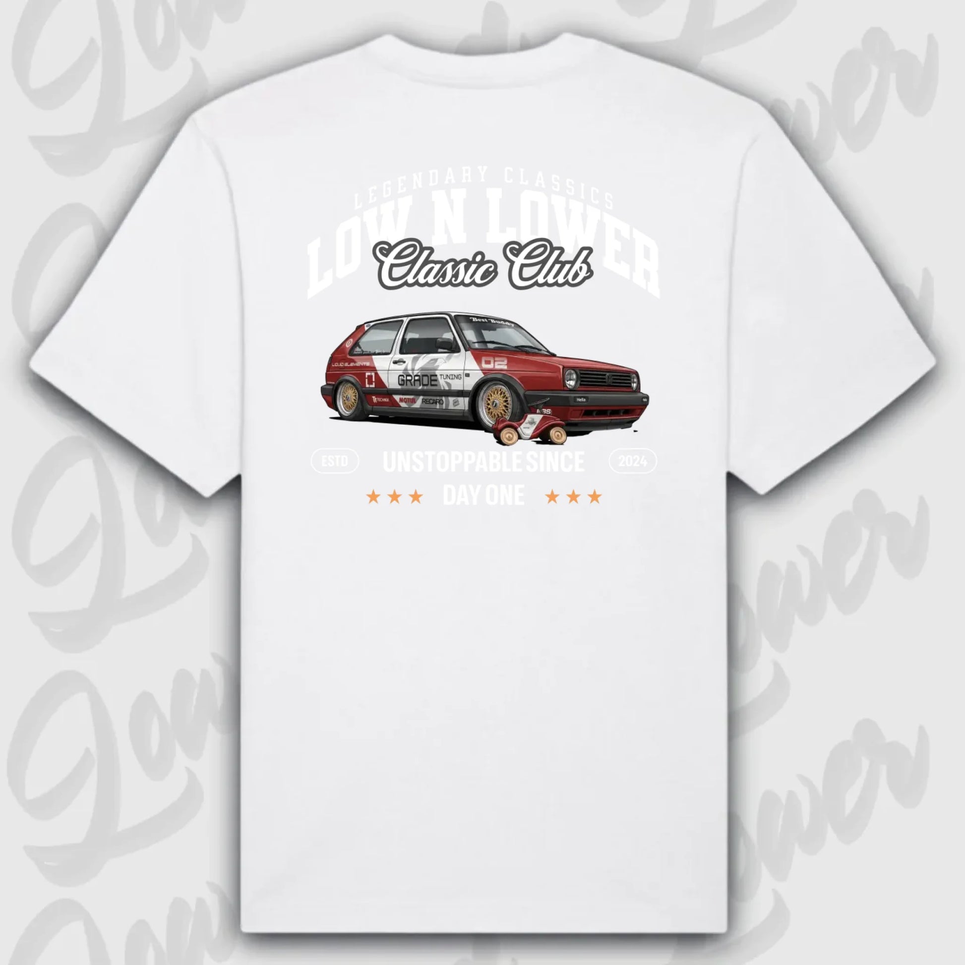 Weißes Oversized T-Shirt Artwork dein Fahrzeug mit Rückendruck