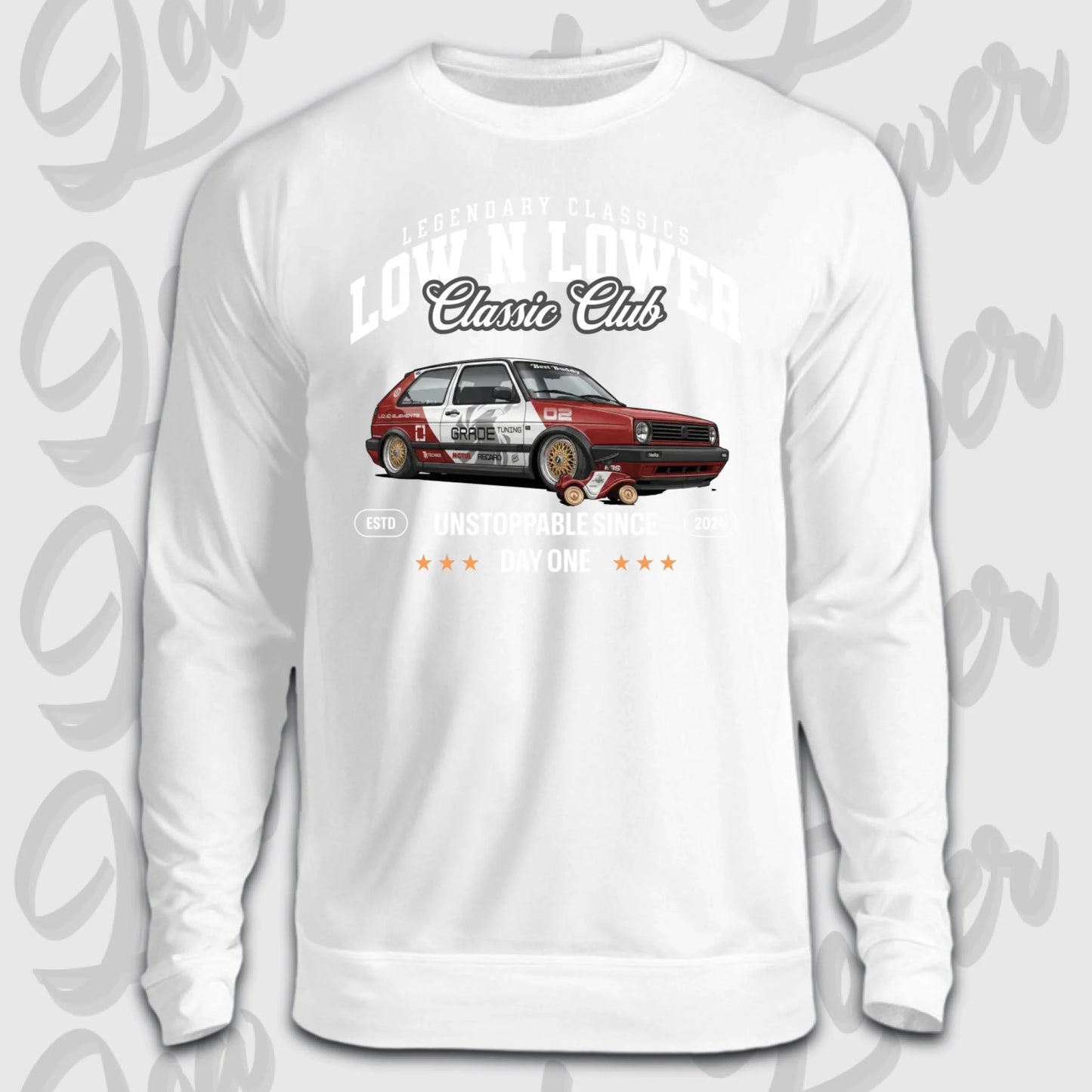 Weißer Sweater Artwork dein Fahrzeug mit Frontdruck