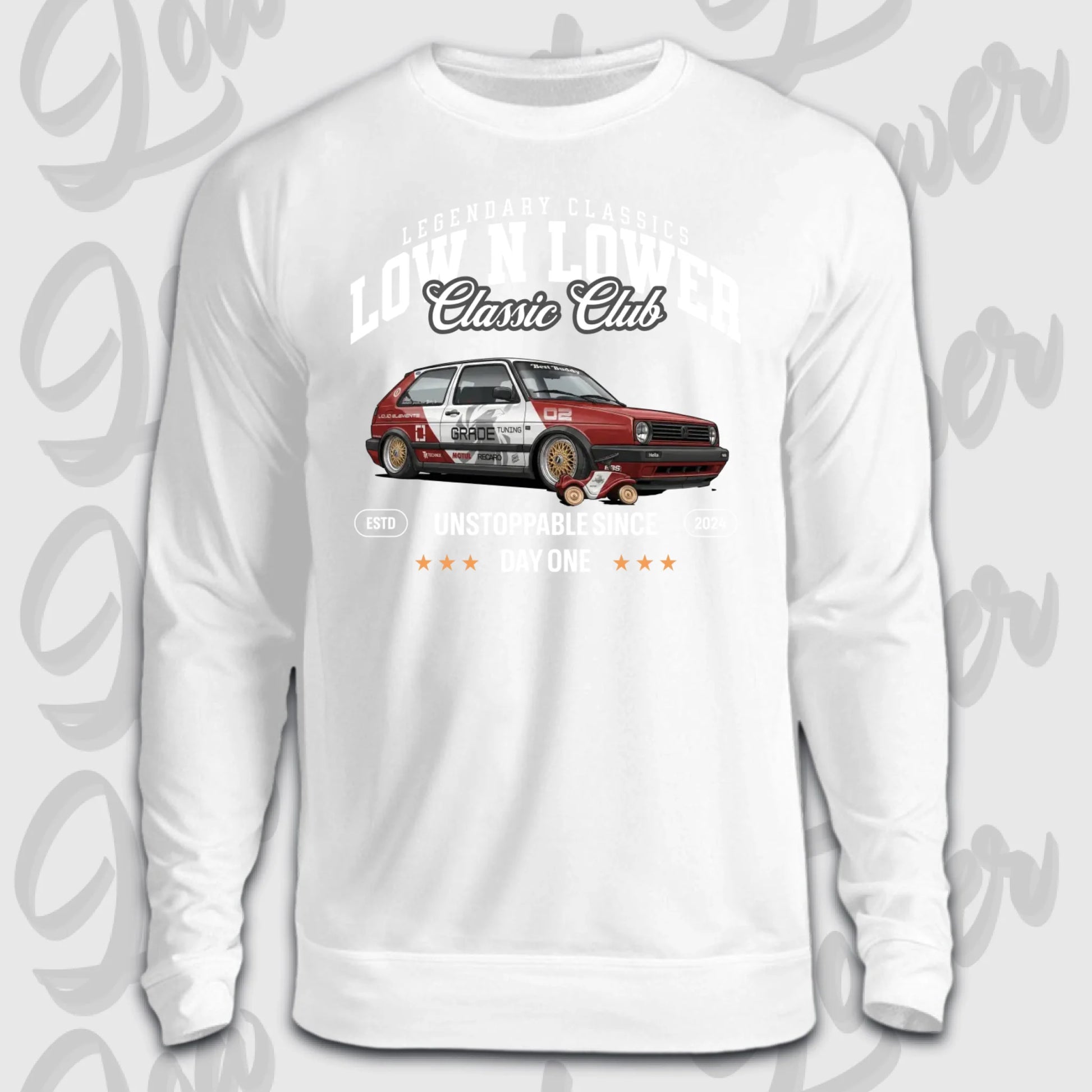 Weißer Sweater Artwork dein Fahrzeug mit Frontdruck