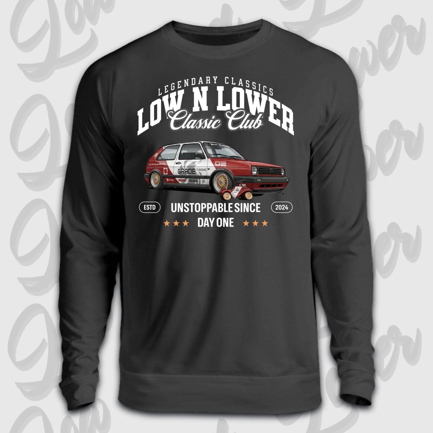 Schwarzer Sweater Artwork dein Fahrzeug mit Frontdruck
