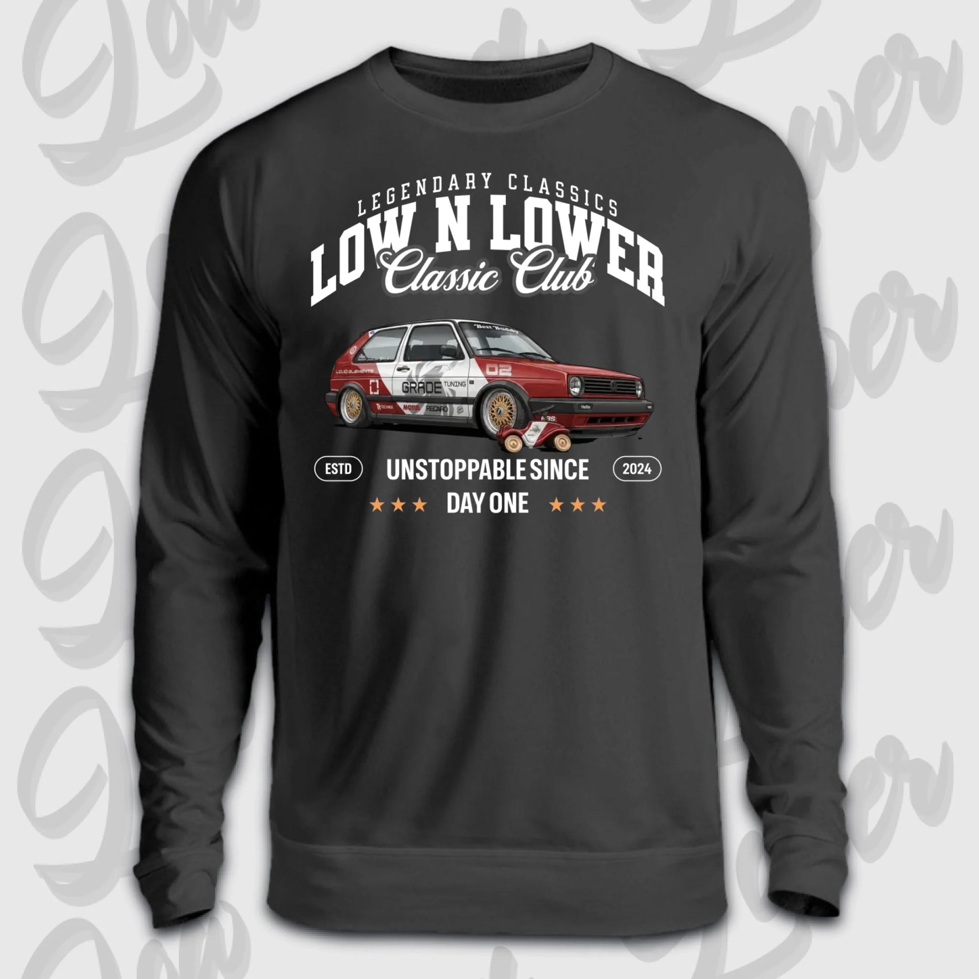 Schwarzer Sweater Artwork dein Fahrzeug mit Frontdruck