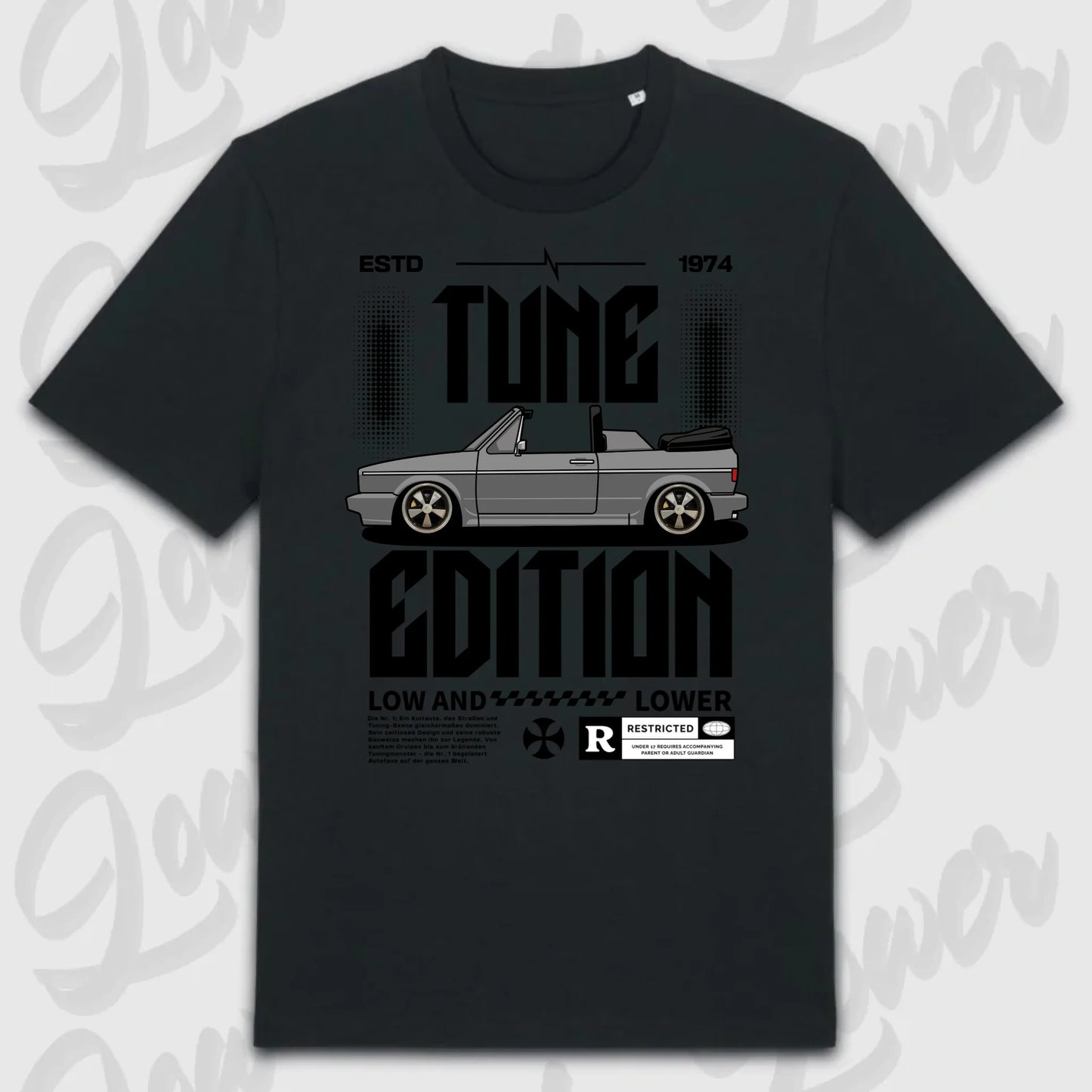 Golf 1 Cabrio T-Shirt Schwarz Frontansicht personalisierbar