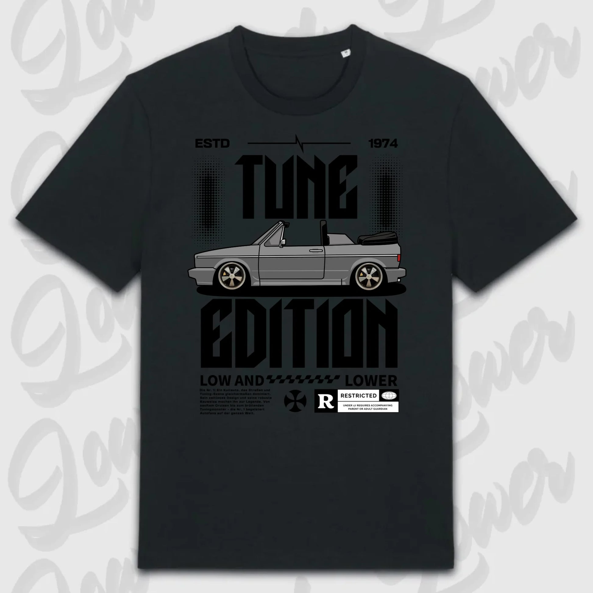 Golf 1 Cabrio T-Shirt Schwarz Frontansicht personalisierbar