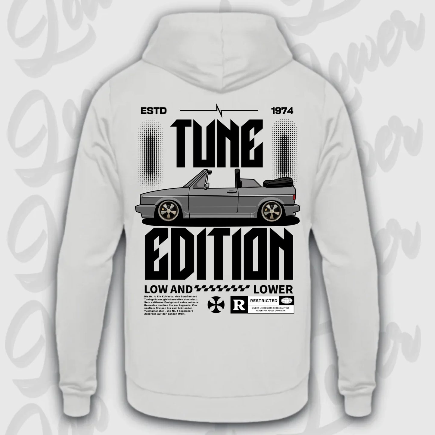 Golf 1 Cabrio Hoodie Frontansicht mit individuellem Motiv
