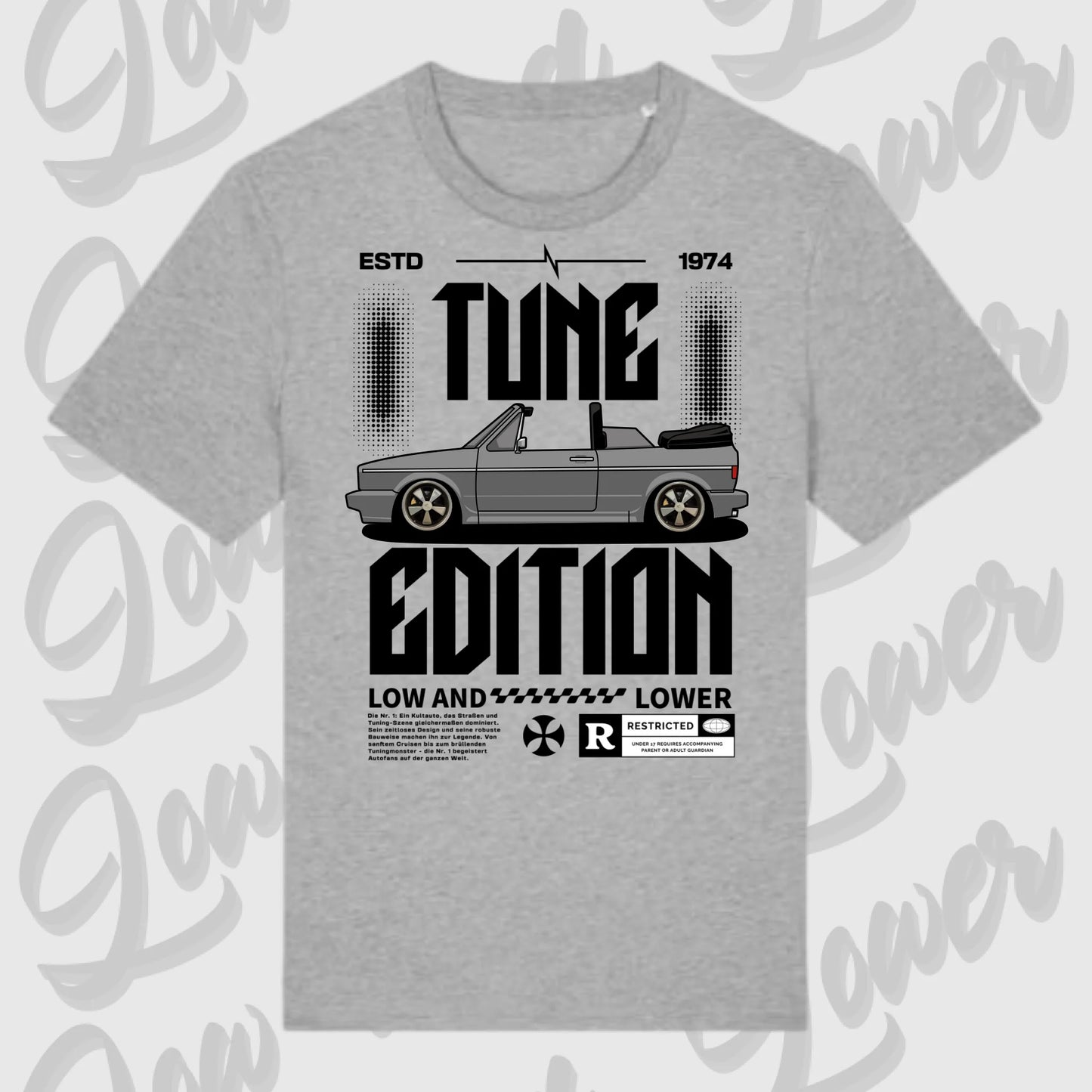 Golf 1 Cabrio T-Shirt Grau Frontansicht personalisierbar