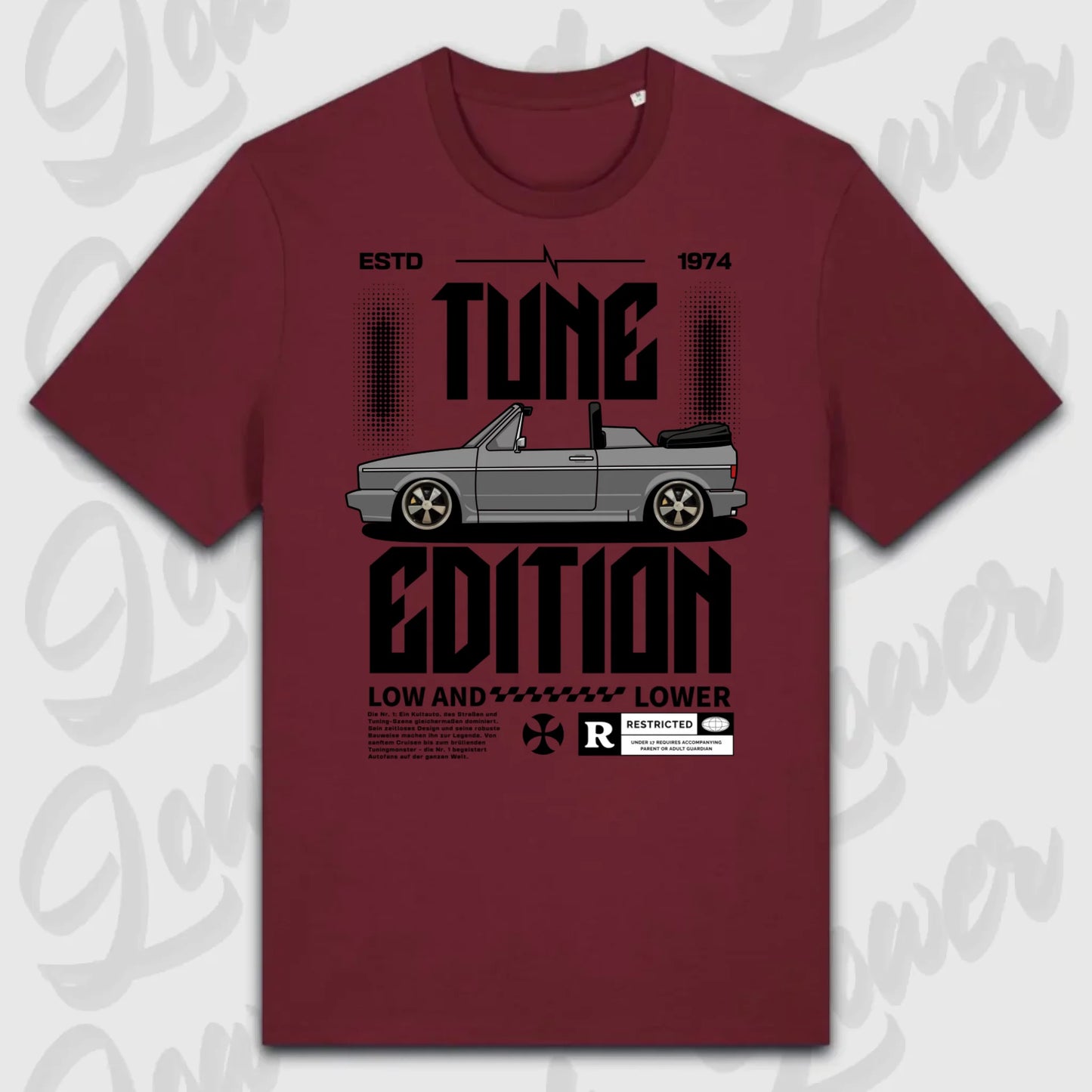 Golf 1 Cabrio T-Shirt Rot Frontansicht personalisierbar