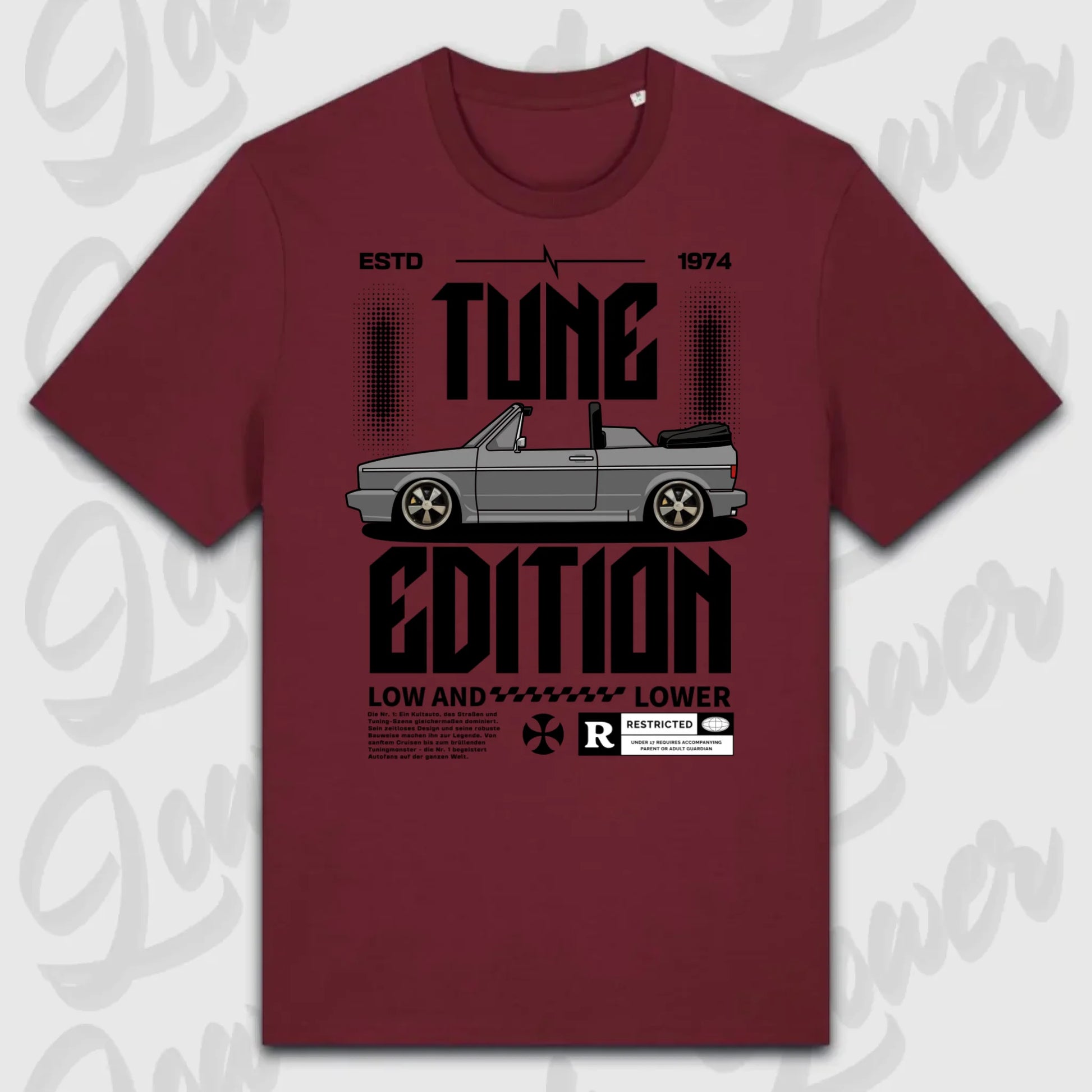Golf 1 Cabrio T-Shirt Rot Frontansicht personalisierbar