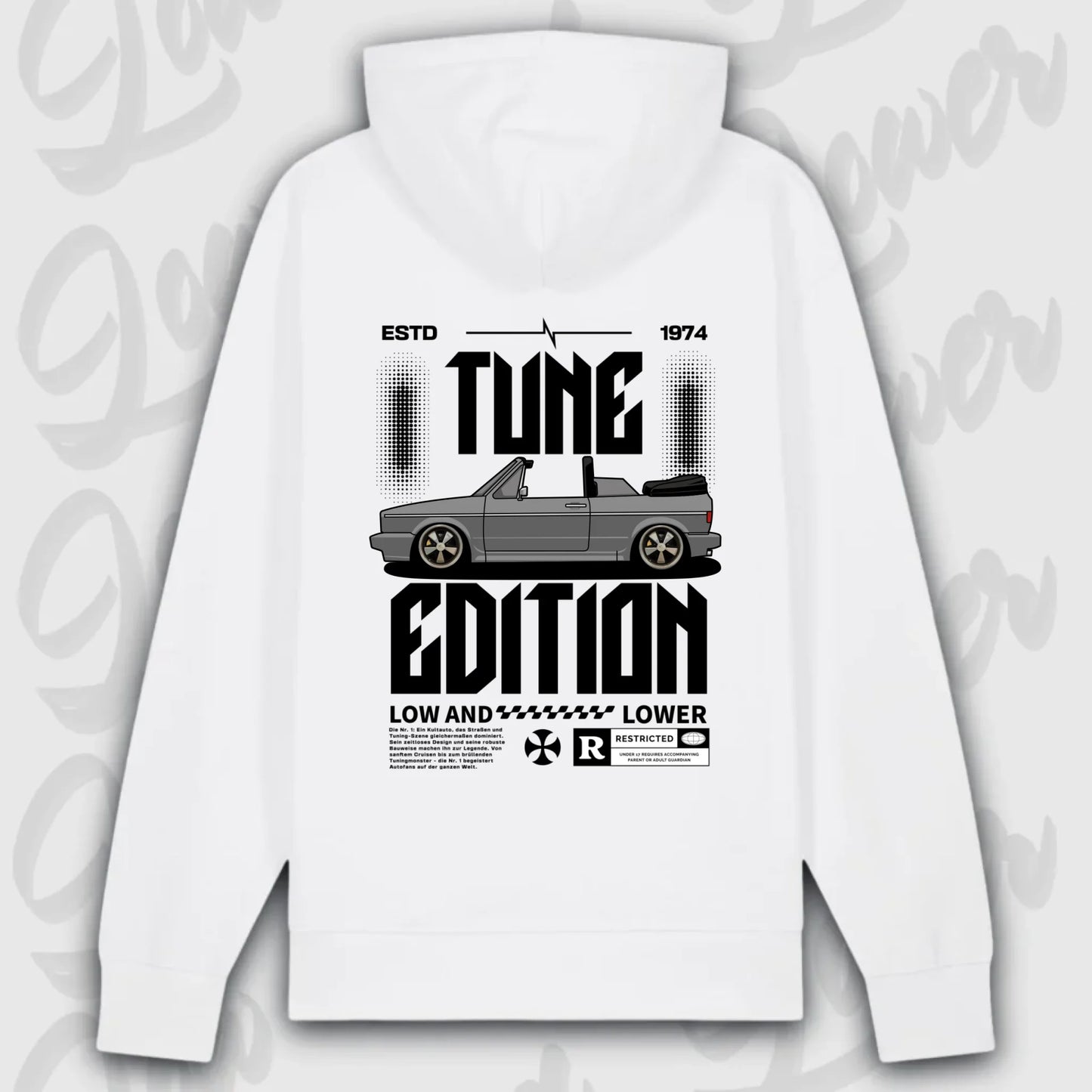Premium Hoodie Golf 1 Cabrio mit personalisiertem Fahrzeugmotiv