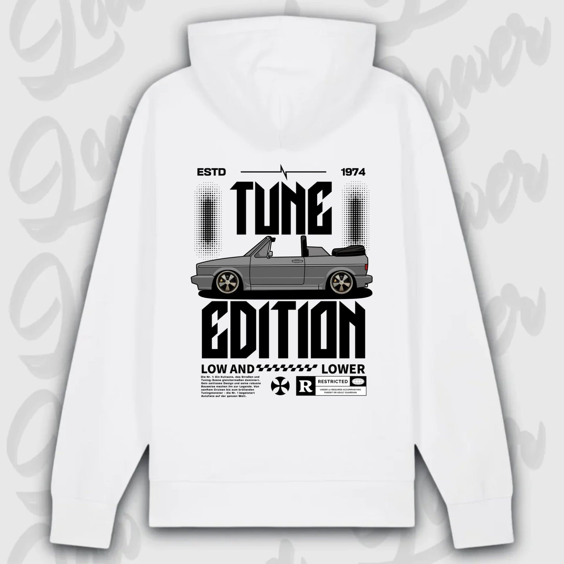 Premium Hoodie Golf 1 Cabrio mit personalisiertem Fahrzeugmotiv