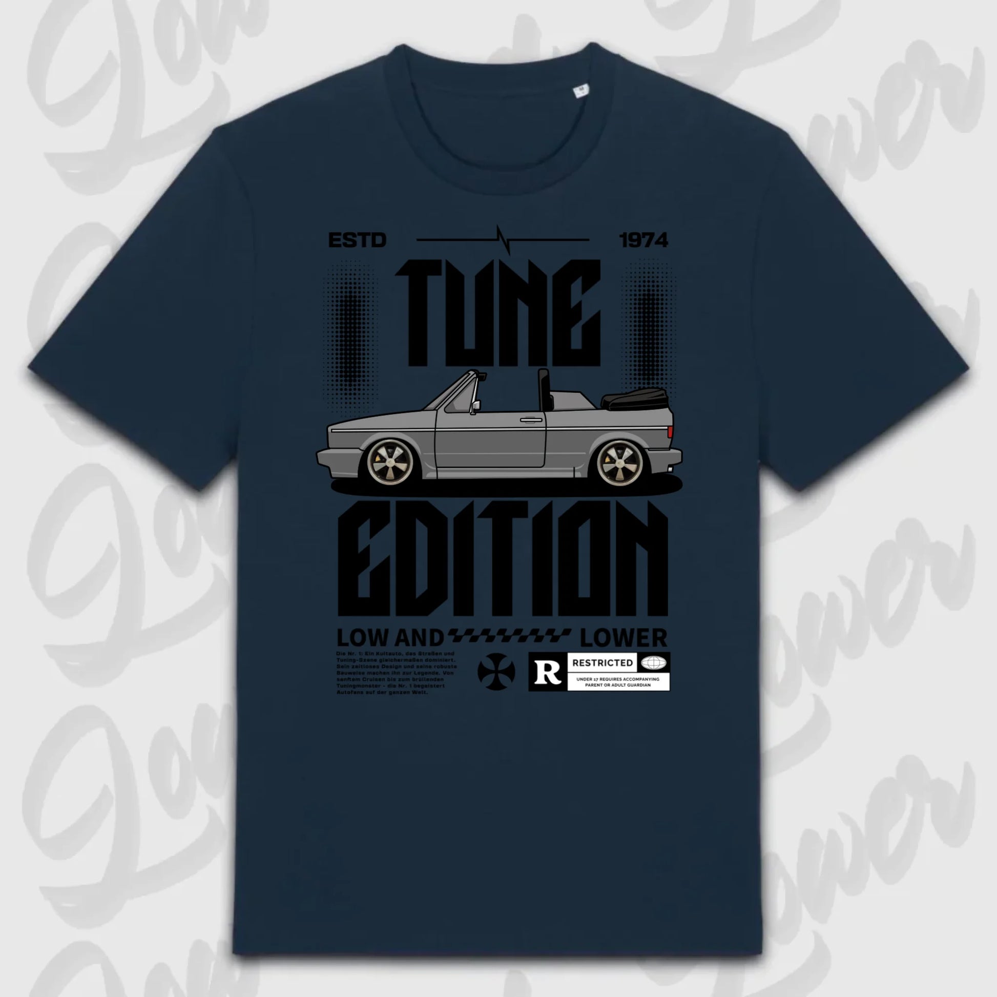 Golf 1 Cabrio T-Shirt Blau Frontansicht personalisierbar