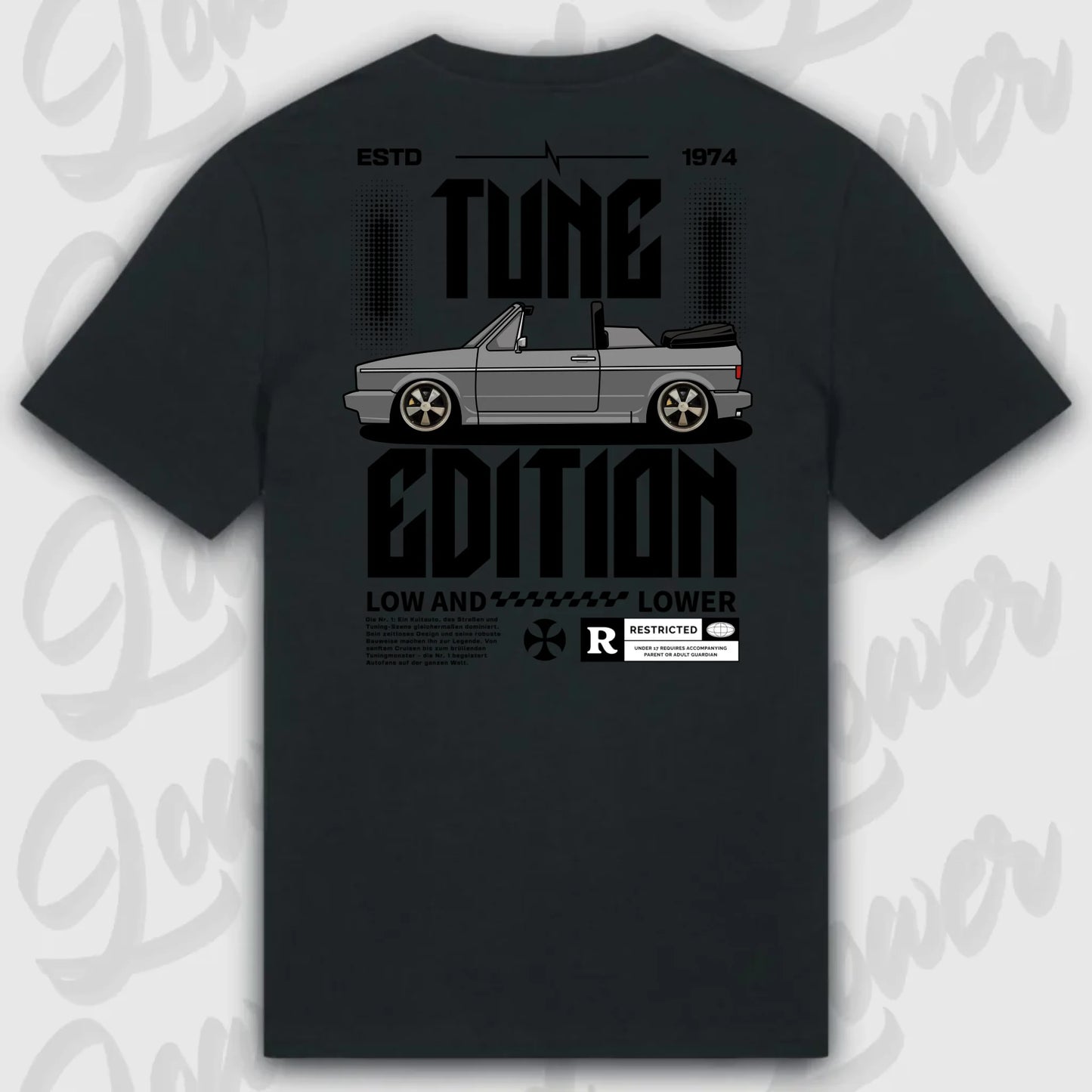 Golf 1 Cabrio T-Shirt Schwarz Rueckansicht personalisierbar