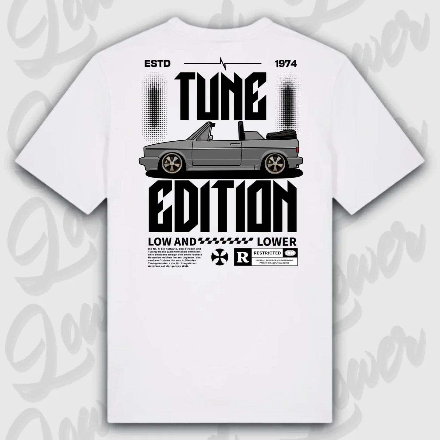 Golf 1 Cabrio T-Shirt Weiss Rueckansicht personalisierbar