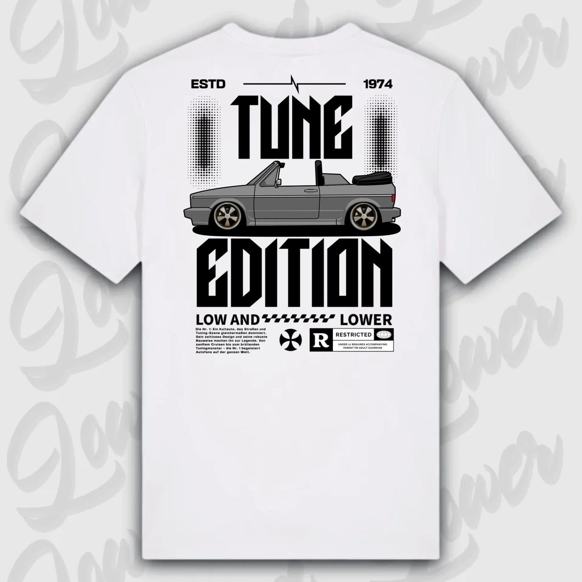 Golf 1 Cabrio T-Shirt Weiss Rueckansicht personalisierbar