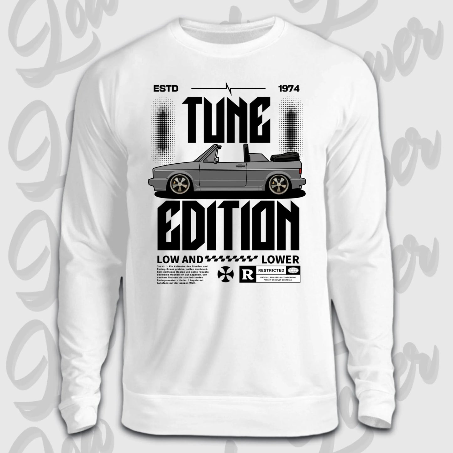 Weißer Sweater Golf 1 Cabrio mit Frontdruck