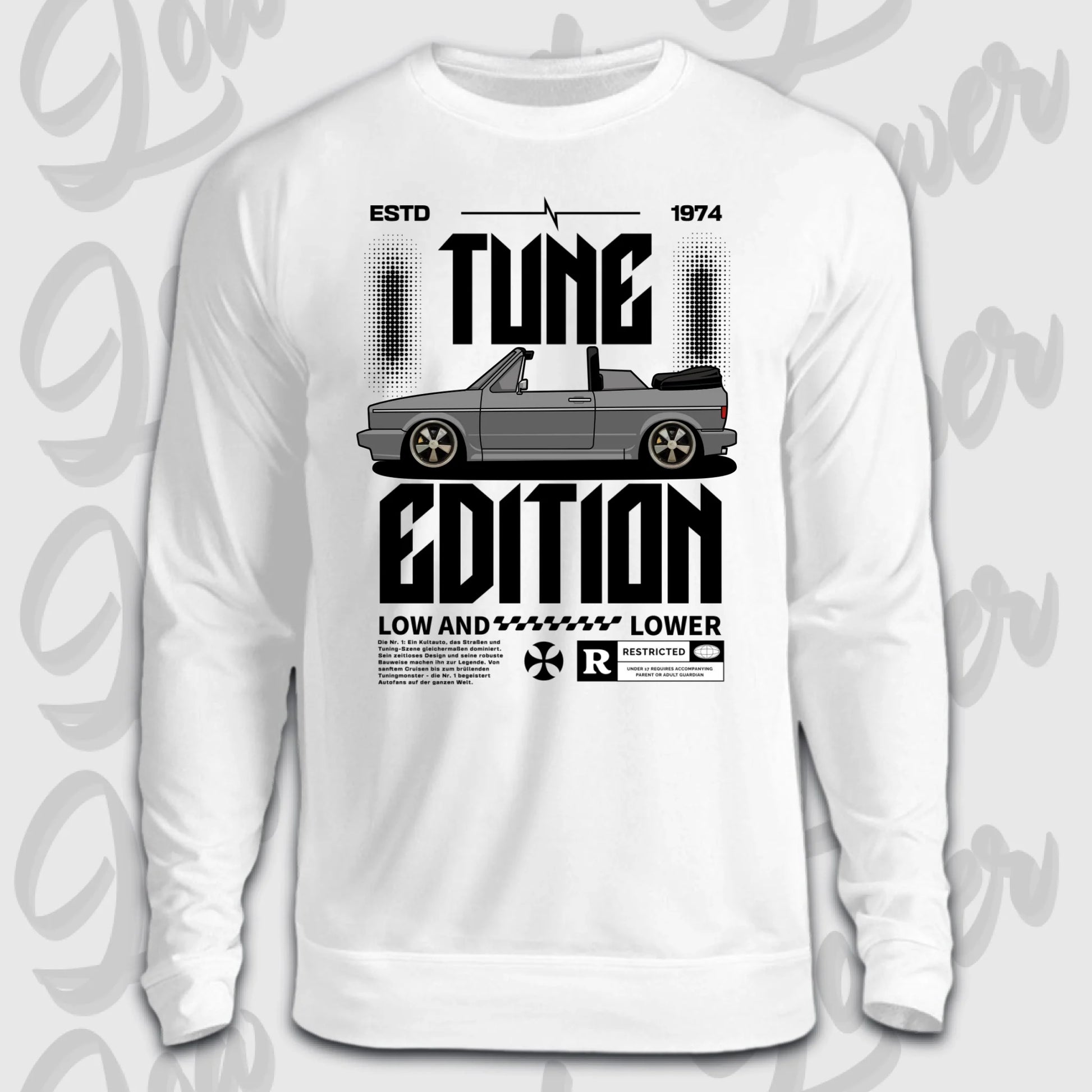 Weißer Sweater Golf 1 Cabrio mit Frontdruck