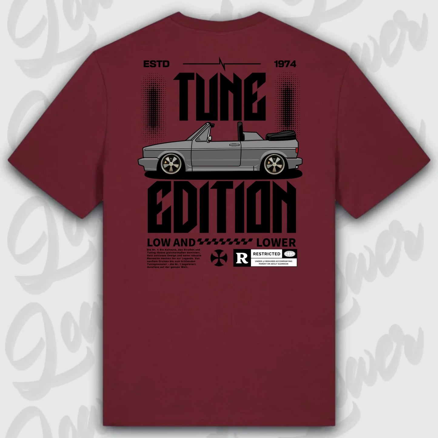 Golf 1 Cabrio T-Shirt Rot Rueckansicht personalisierbar