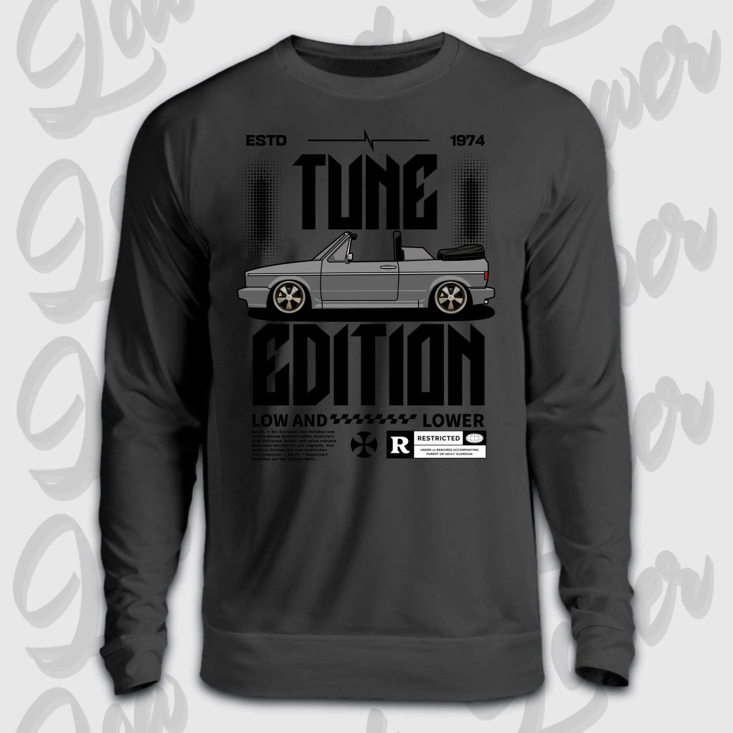 Schwarzer Sweater Golf 1 Cabrio mit Frontdruck