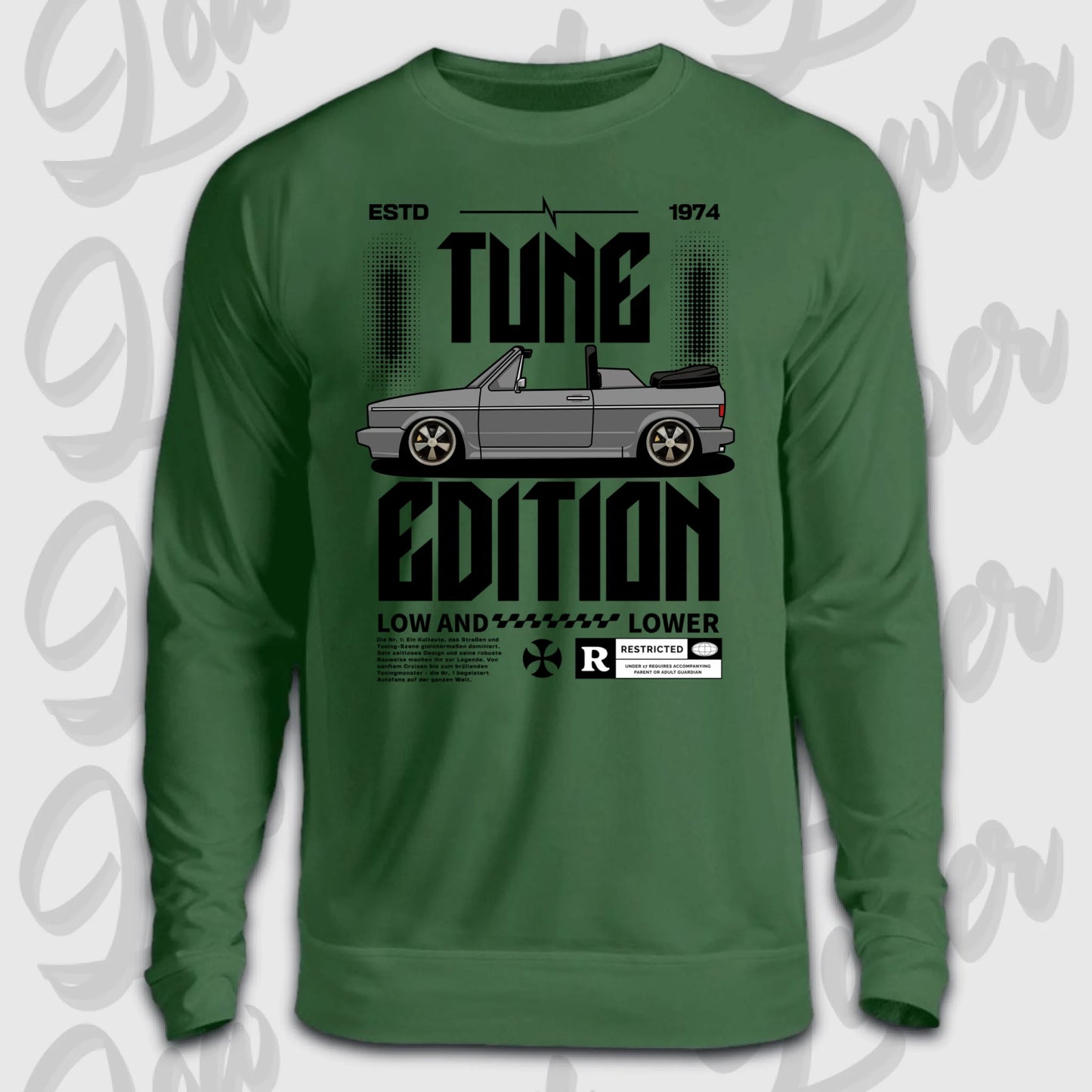 Grüner Sweater Golf 1 Cabrio mit Frontdruck
