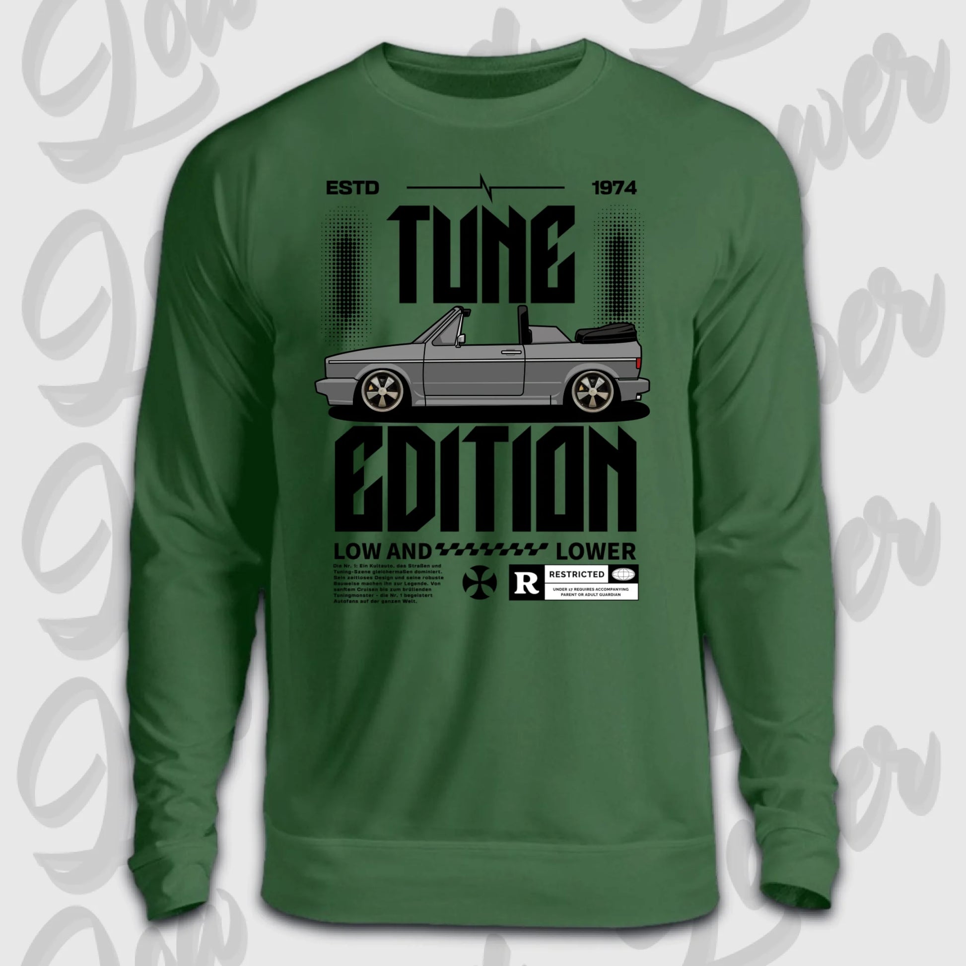 Grüner Sweater Golf 1 Cabrio mit Frontdruck