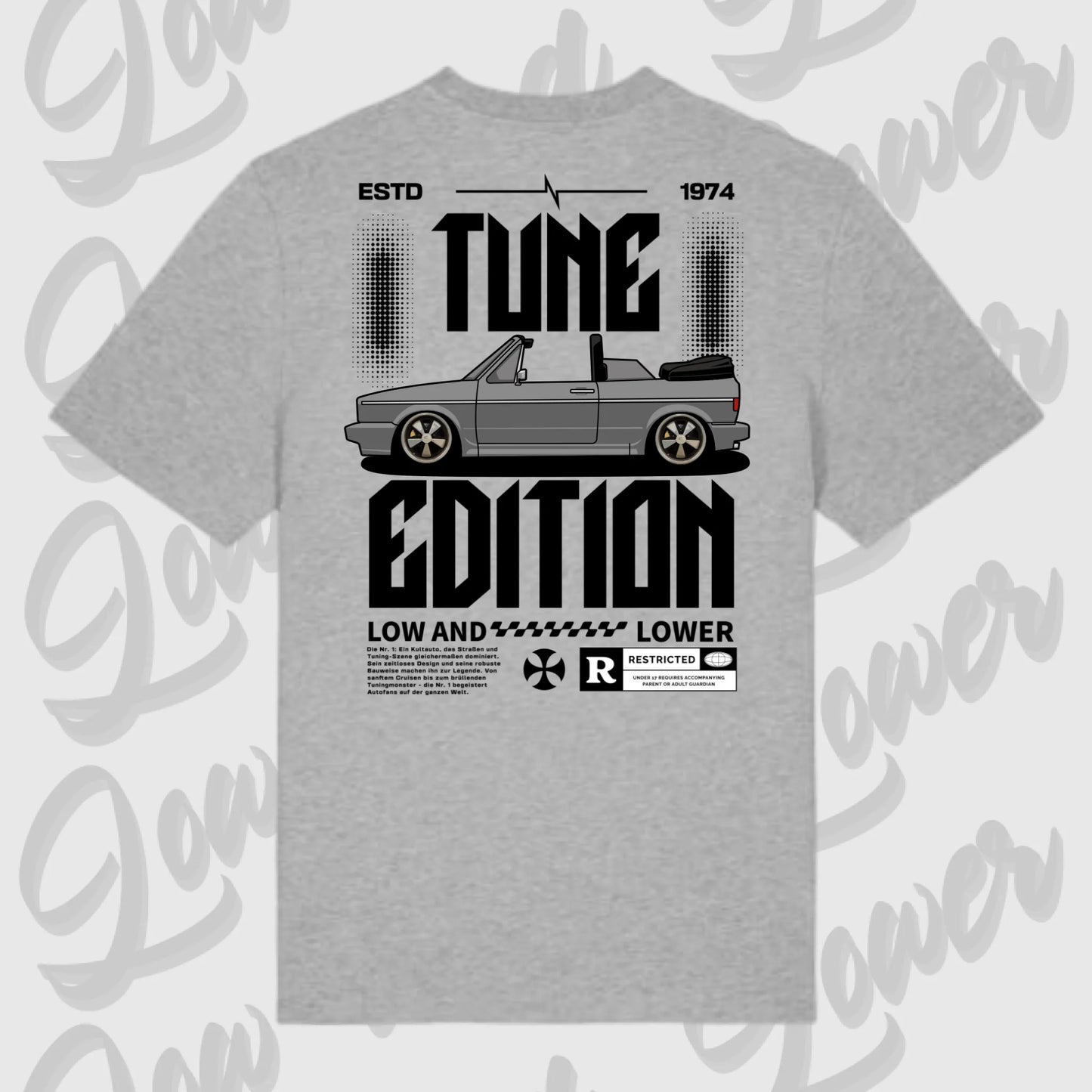 Golf 1 Cabrio T-Shirt Grau Rueckansicht personalisierbar