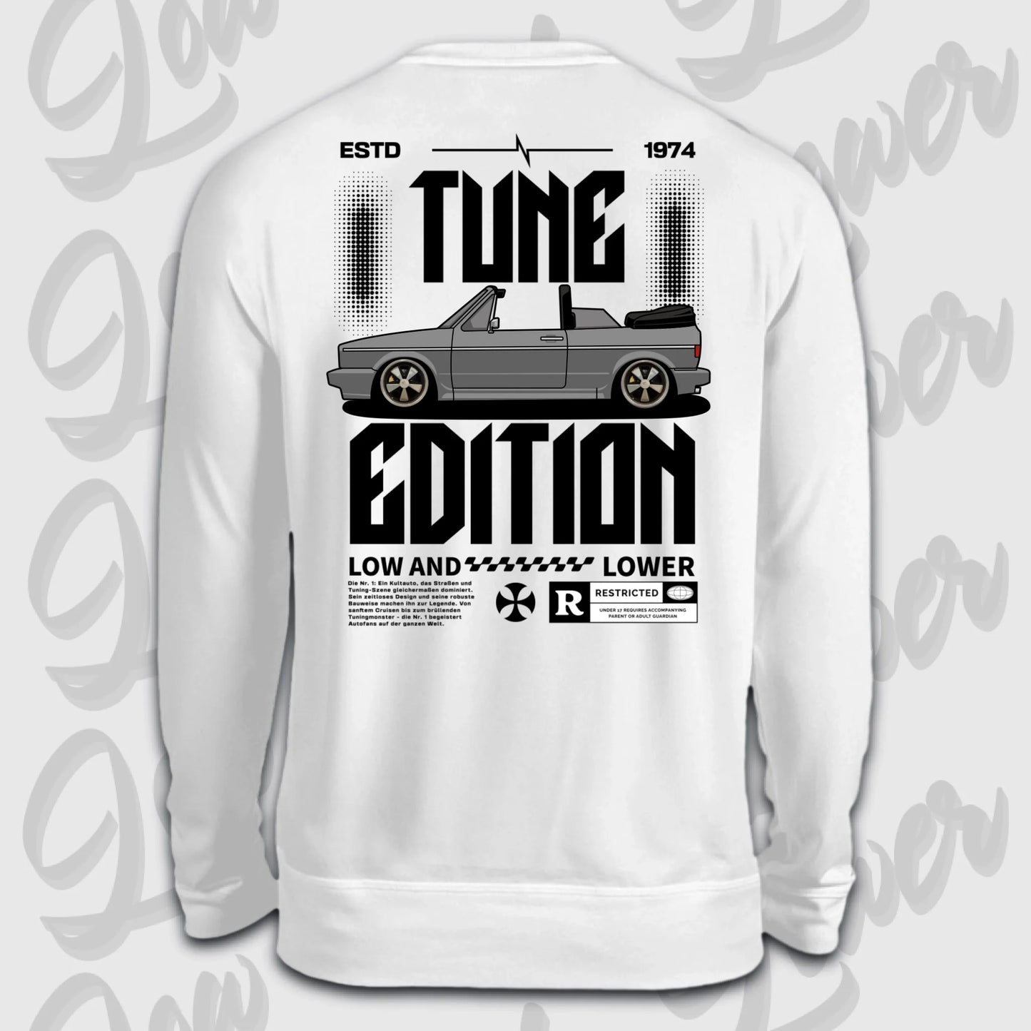 Weißer Sweater Golf 1 Cabrio mit Rückendruck