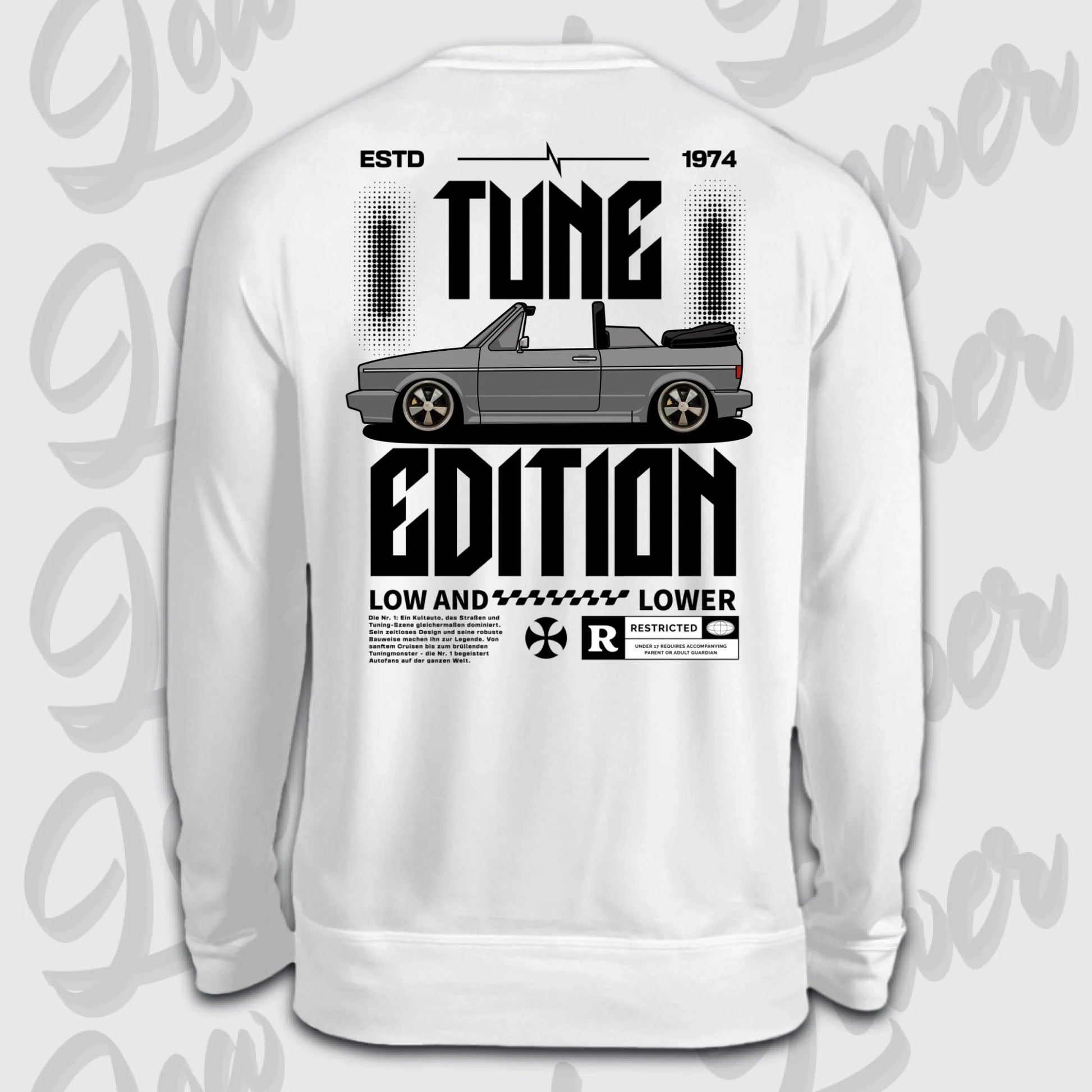 Weißer Sweater Golf 1 Cabrio mit Rückendruck