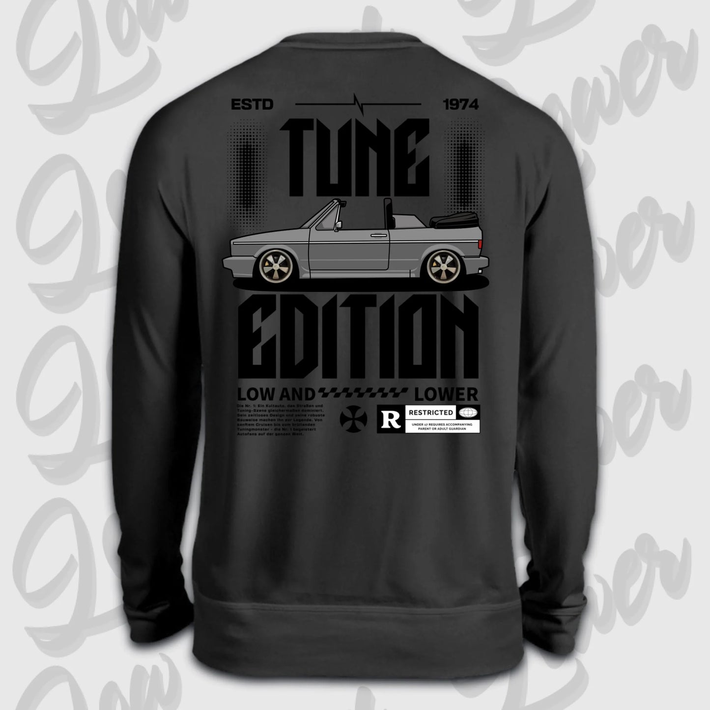 Schwarzer Sweater Golf 1 Cabrio mit Rückendruck