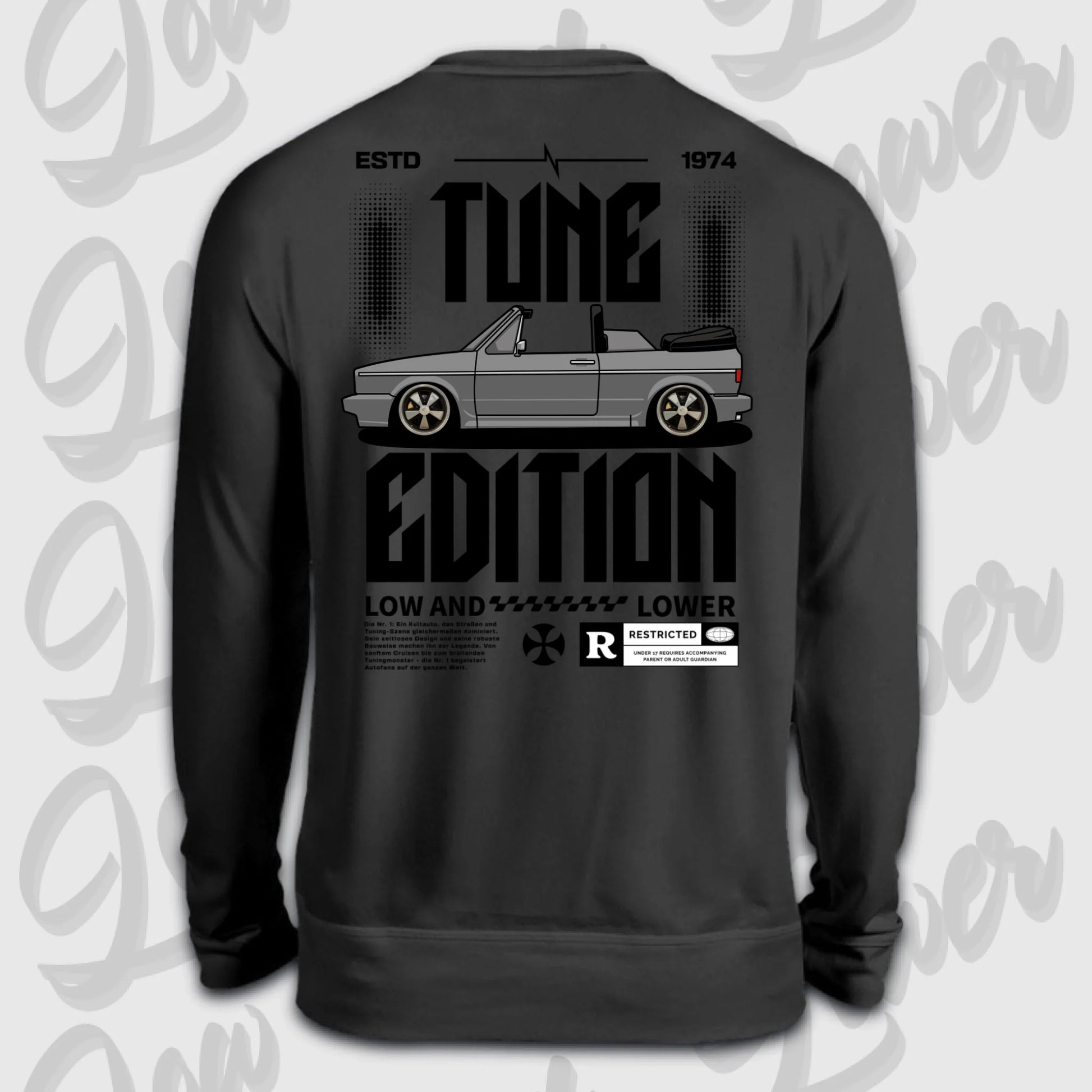 Schwarzer Sweater Golf 1 Cabrio mit Rückendruck